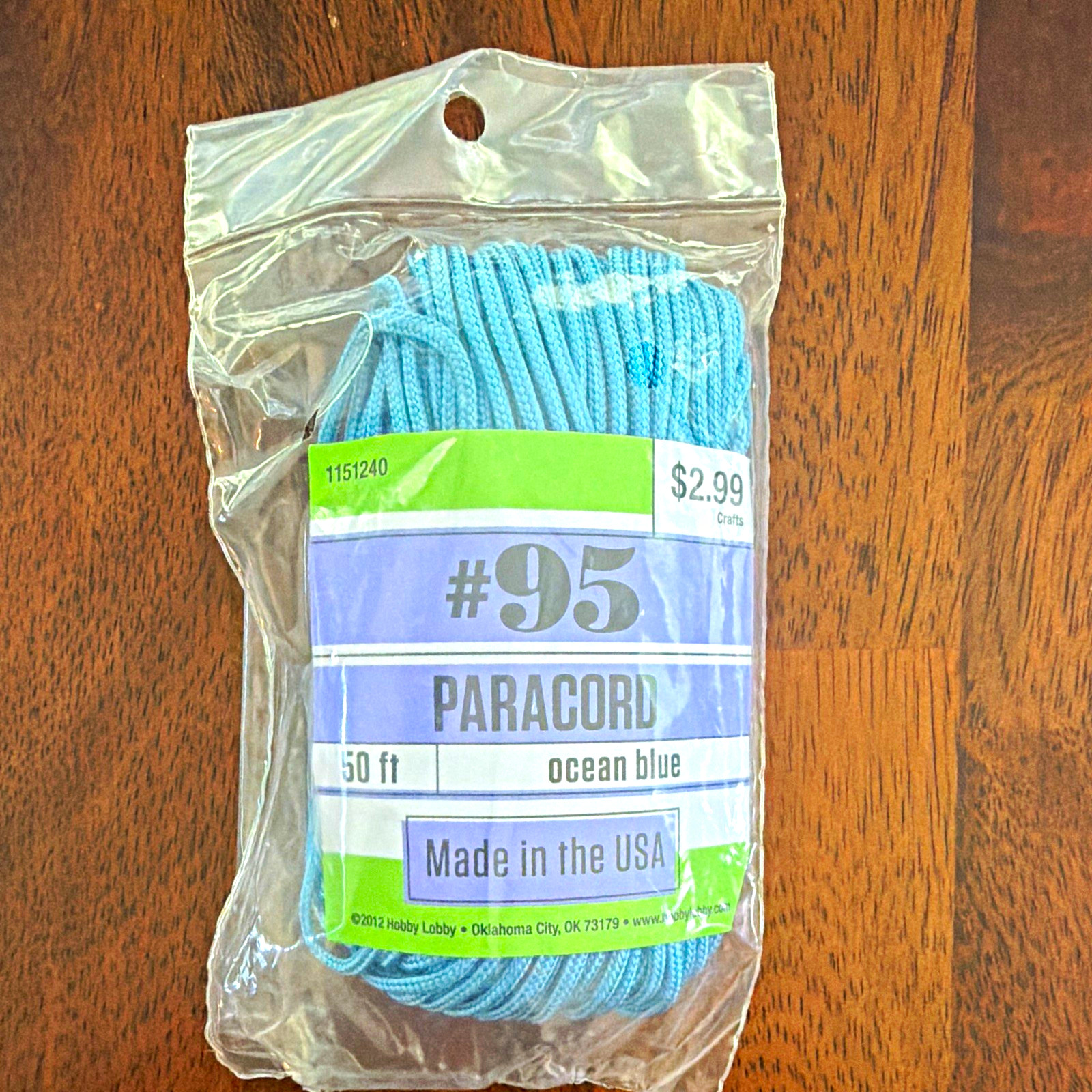 Ocean Blue #95 Paracord 50 ft Rope, Made in USA, 1 Pack (MPN 1151240)