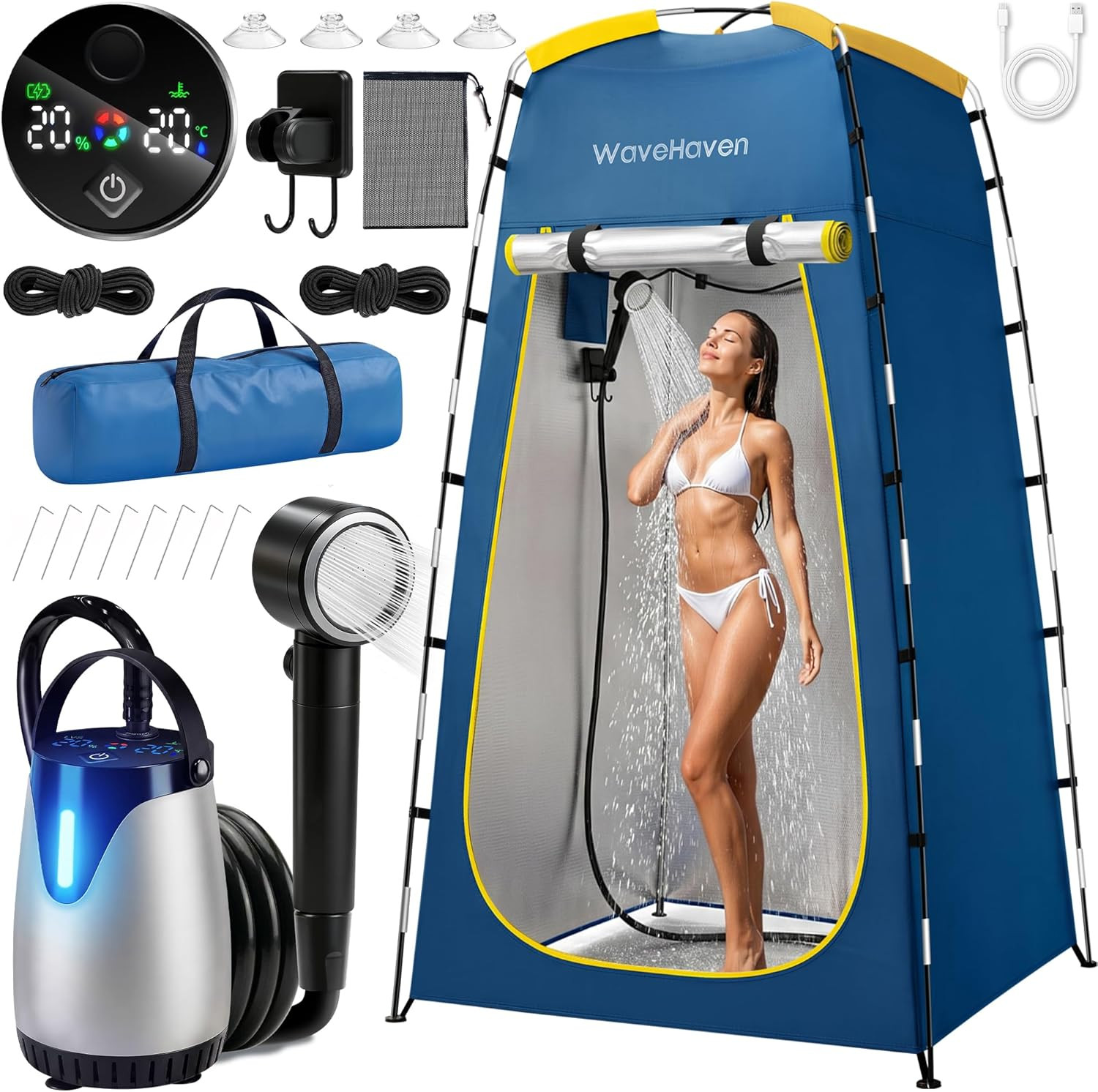 Portable Camping Shower, Portable Shower with Tent, 8000Mah Rechargeable Camp Sh