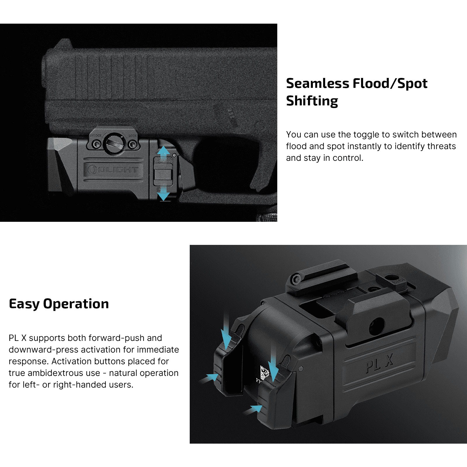 Olight PL X Tactical Light, Matte Black, 1200L, Dual Beams, Floodlight/Spotlight
