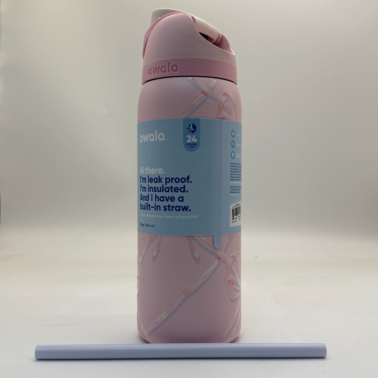Owala Sugar Plum Fairy 32 Oz FreeSip Water Bottle Holiday Edition Pink