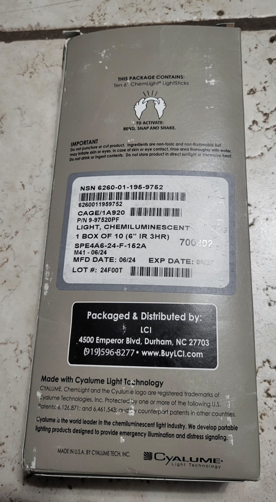Infrared 6″ 3 Hr Chemical Lights 10 Count Exp Date 06/27 NSN 6260-01-195-9752