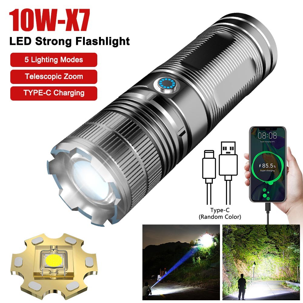 100000LM Laser White LEP Flashlight Zoom USB Charging Torch High Powerful Light