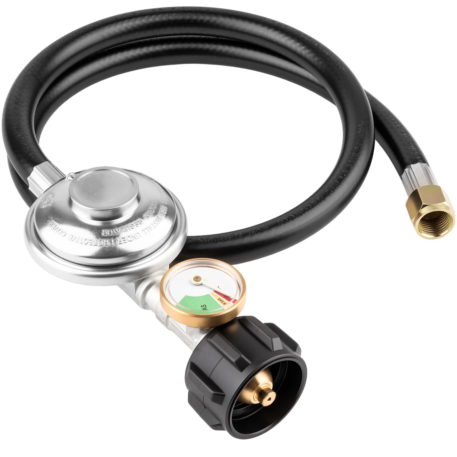 YEYETUO 3 Feet Propane Regulator with Hose, Tank Silver, Gold, Black