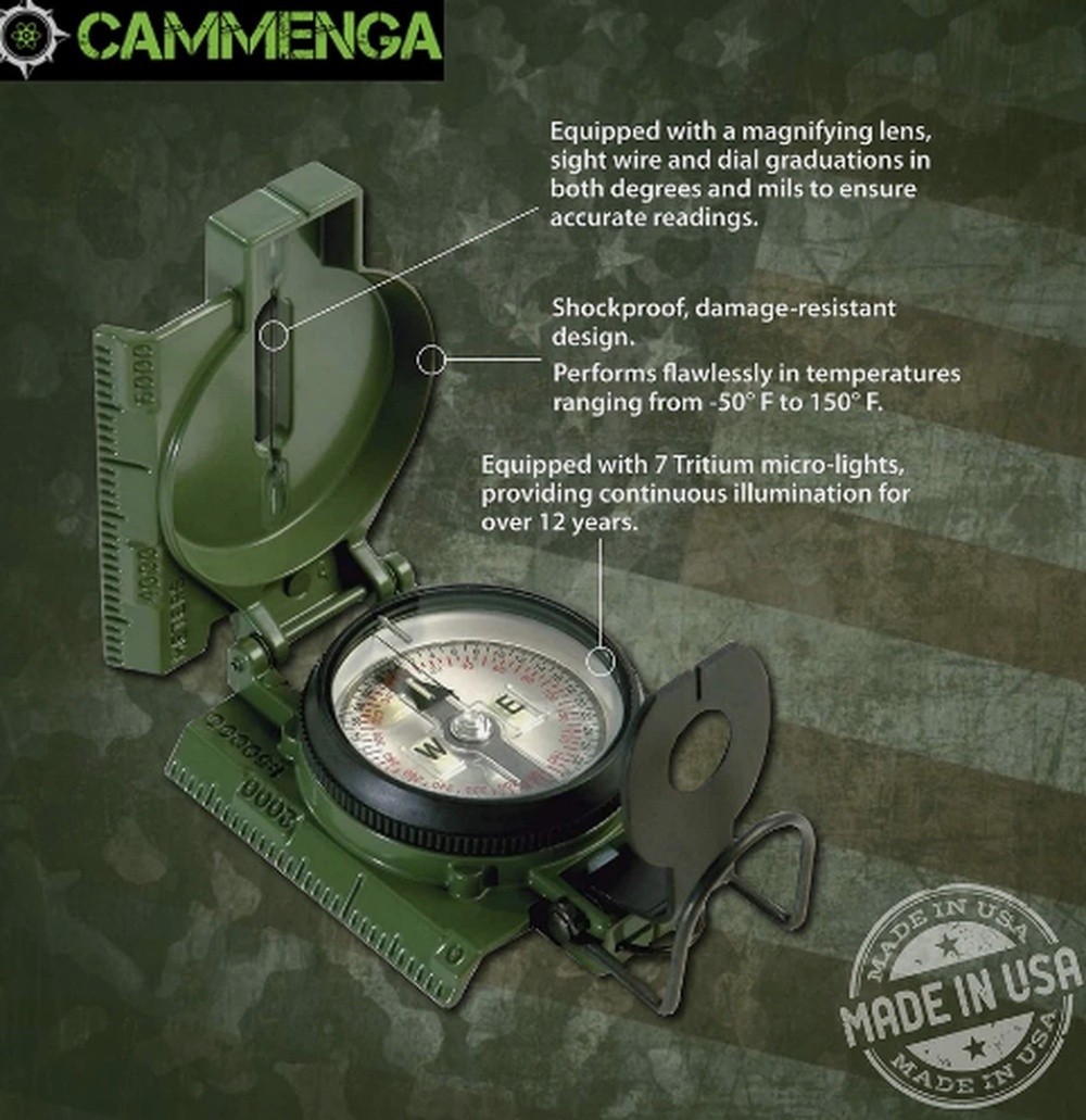 Cammenga Tritium Lensatic Compass US Military Olive Drab Waterproof Shockproof