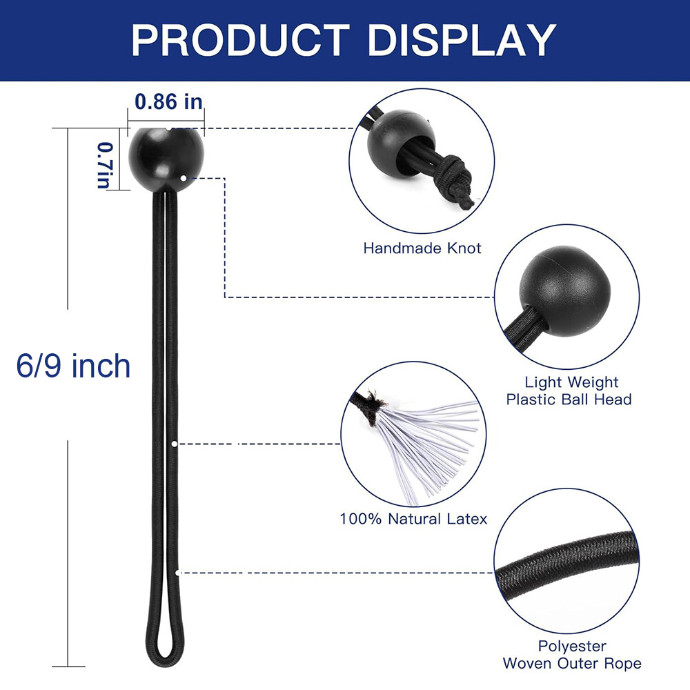 25-100 Pcs 6″ 9″ Black Ball Bungee Bungie Cord Canopy Tarp Tie Downs Straps US