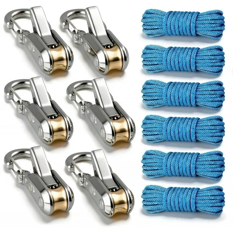6 Lock Rope Buckle Down Hooks Tie Tightening Tensioner Rope Roller