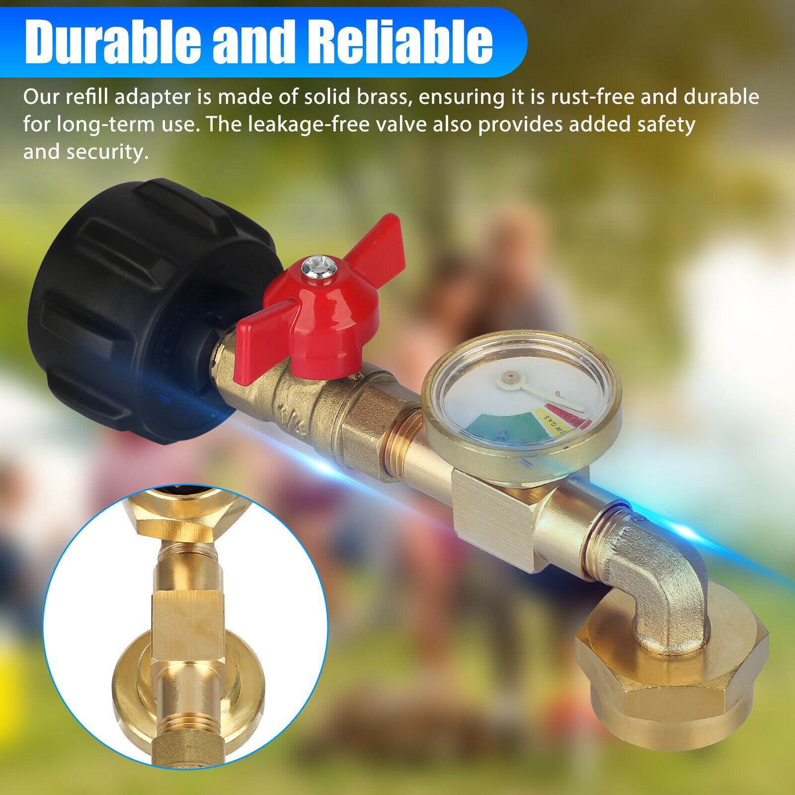 1Lb To 20Lb Tank Propane Refill Adapter With Gauge And ON-Off Control Valve US