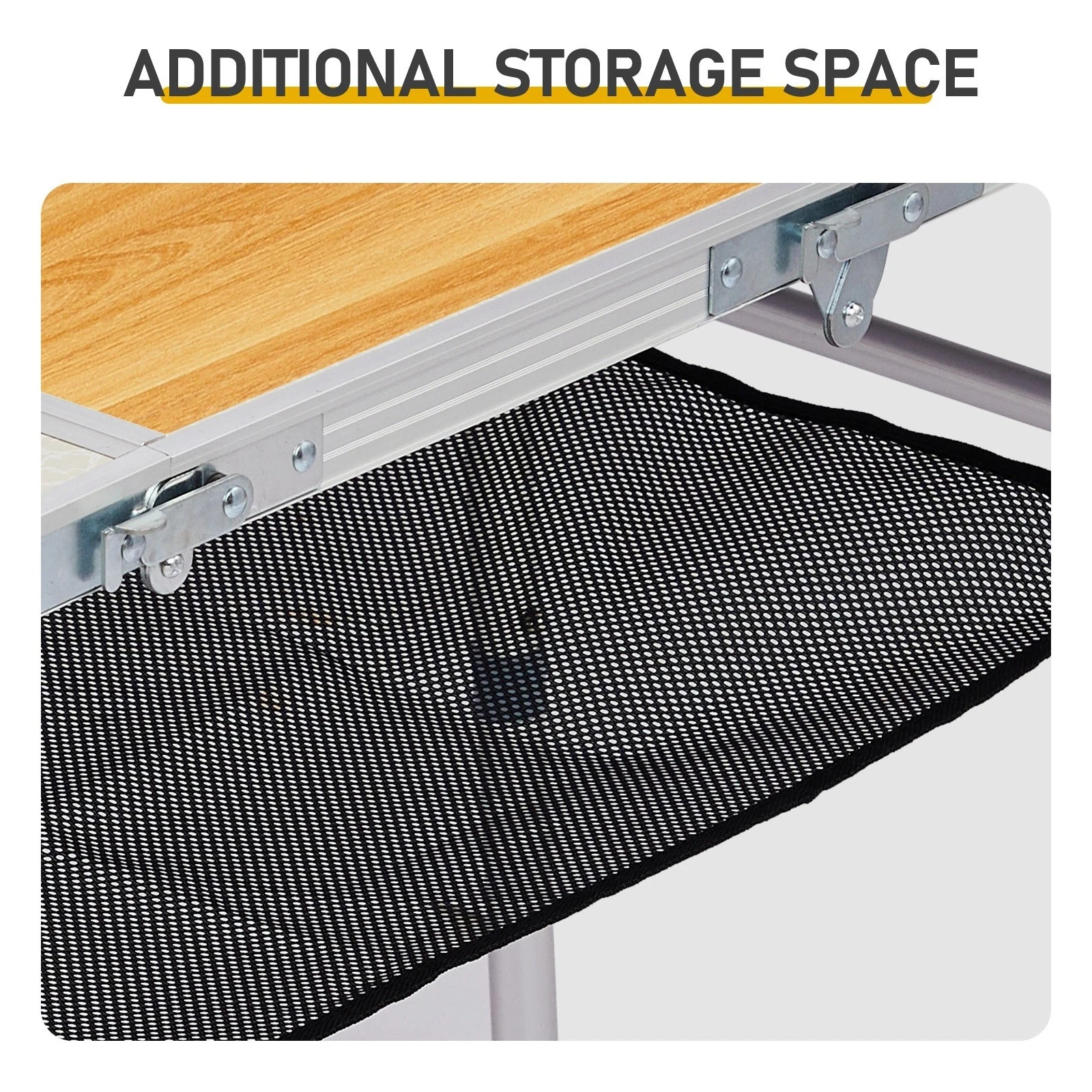 Folding Camping Table 3ft With Storage Net – Adjustable, Wood Grain & Aluminum