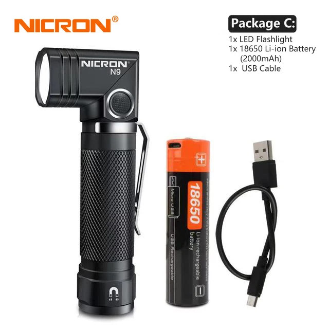 NICRON N9 LED Flashlight 90° Twist 1000LM Magnetic Waterproof IP65 Tactical