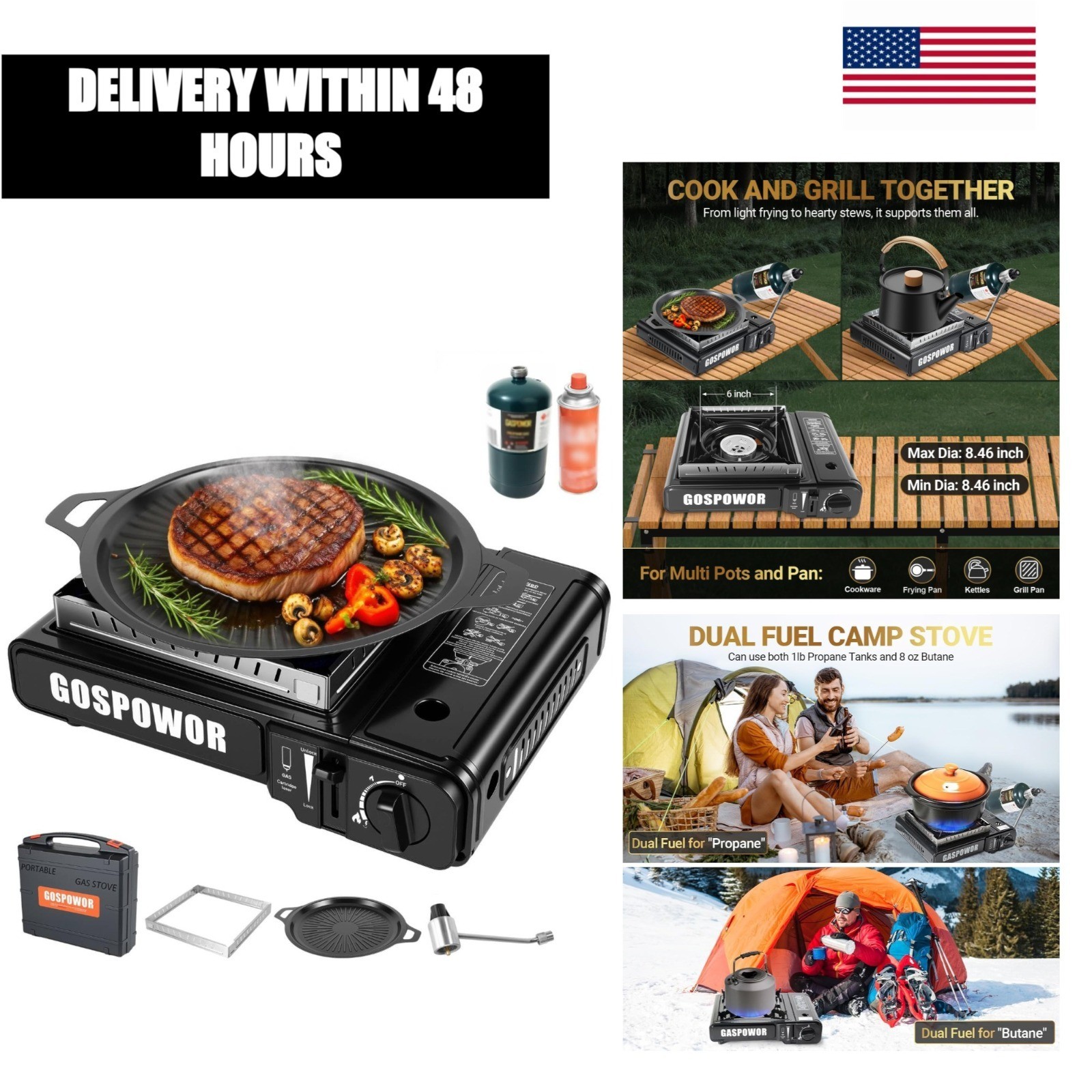 Gospowor Dual Fuel Camping Stove 10000 BTU Auto Ignition Carry Case