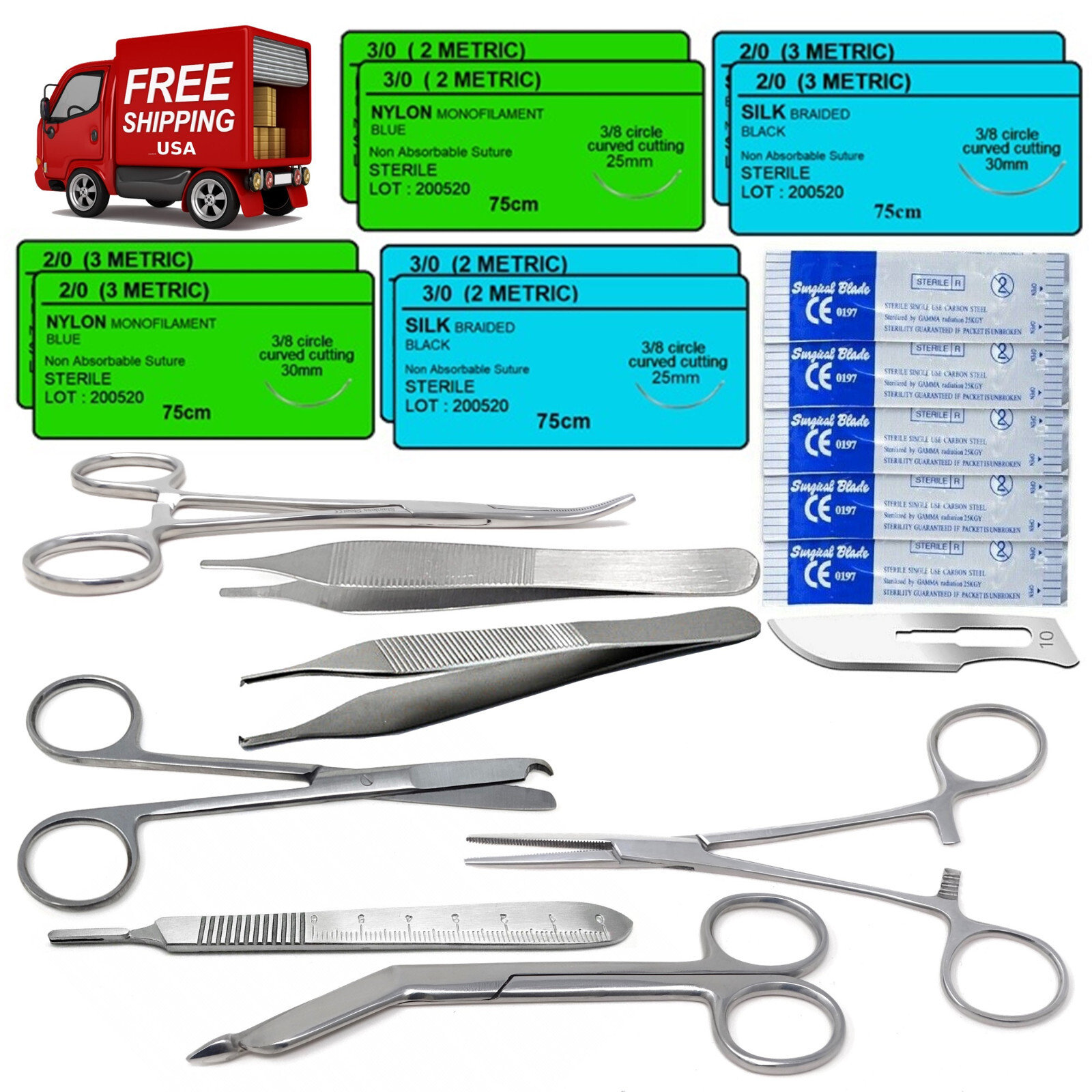 Practice Suture Basic First Aid Kit Training Emergency Trauma Survival 20 Pack
