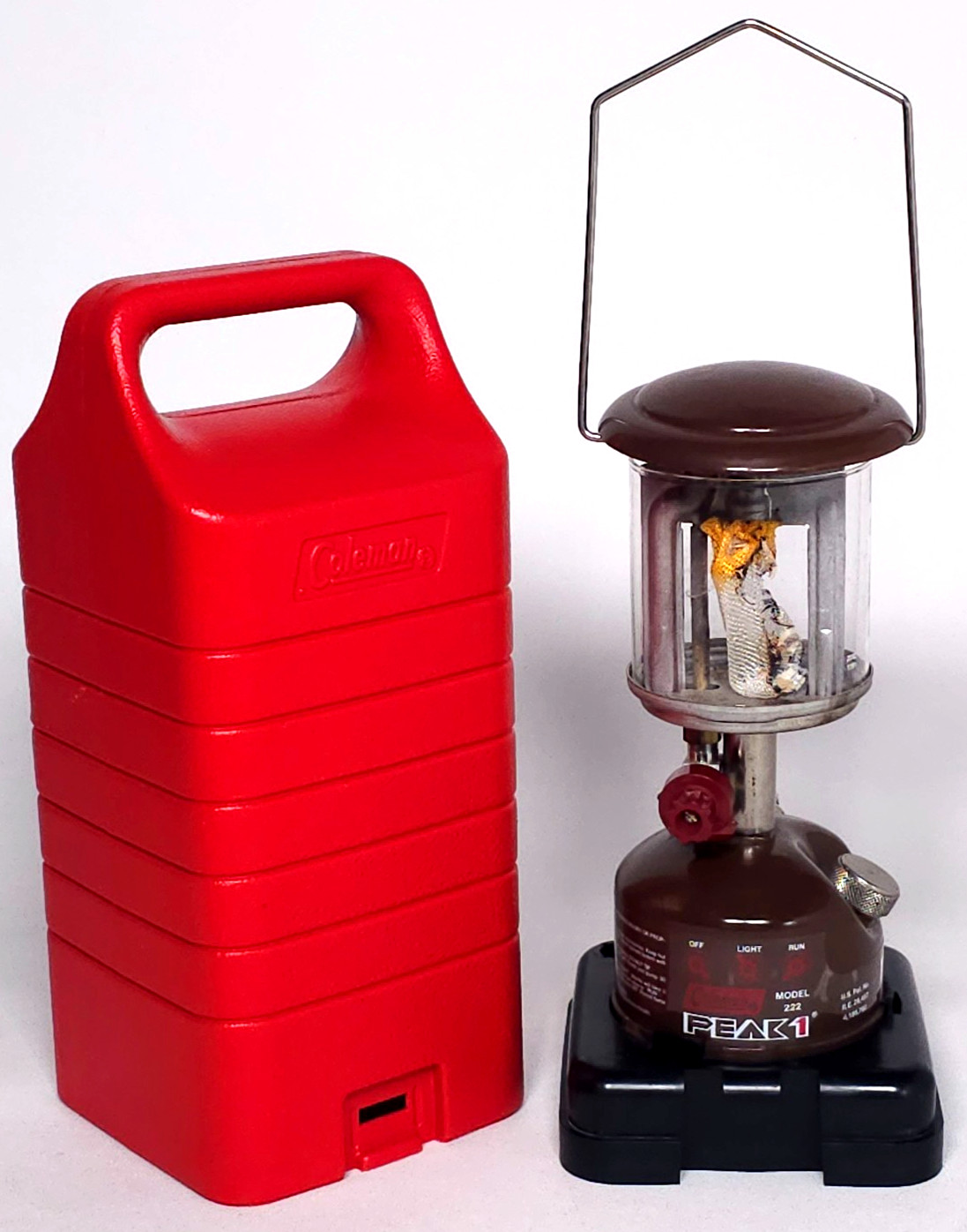 Coleman Peak 1 Model 222 Lantern 1980 Backpacking Brown 9″ w Case ~Untested READ
