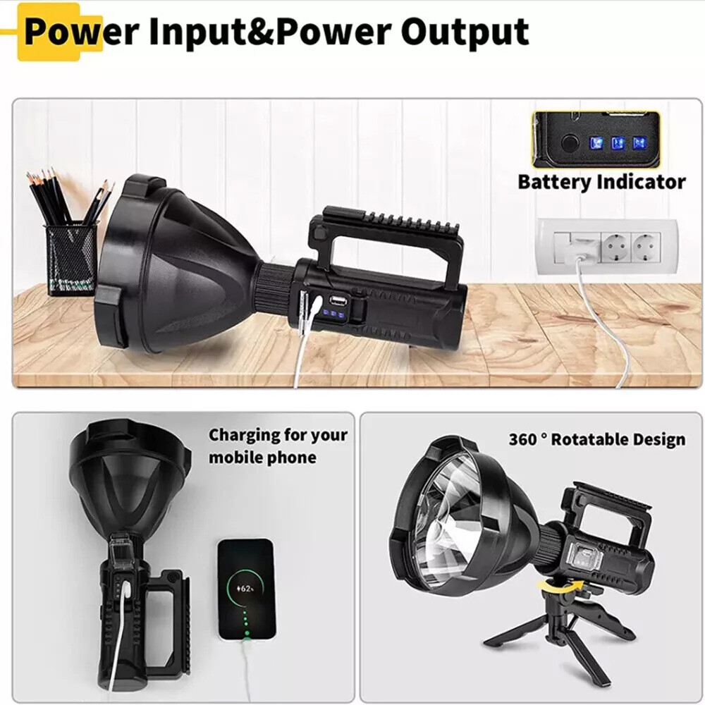 Rechargeable Spotlight 9000000 Lumens Handheld Hunting Flashlight Led Spot light