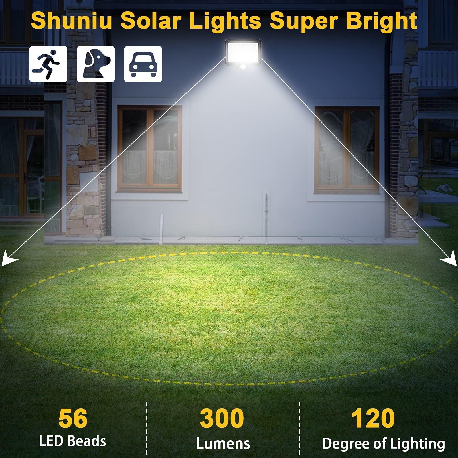 Shuniu Solar Lights Outdoor with Motion Sensor, 56 LEDs Ultra Bright IP65 Wat…