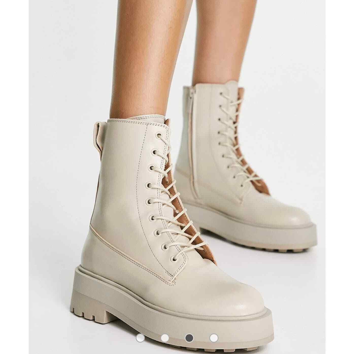 & Other Stories – leather utility hiking boots / beige / Size 7 / NWB