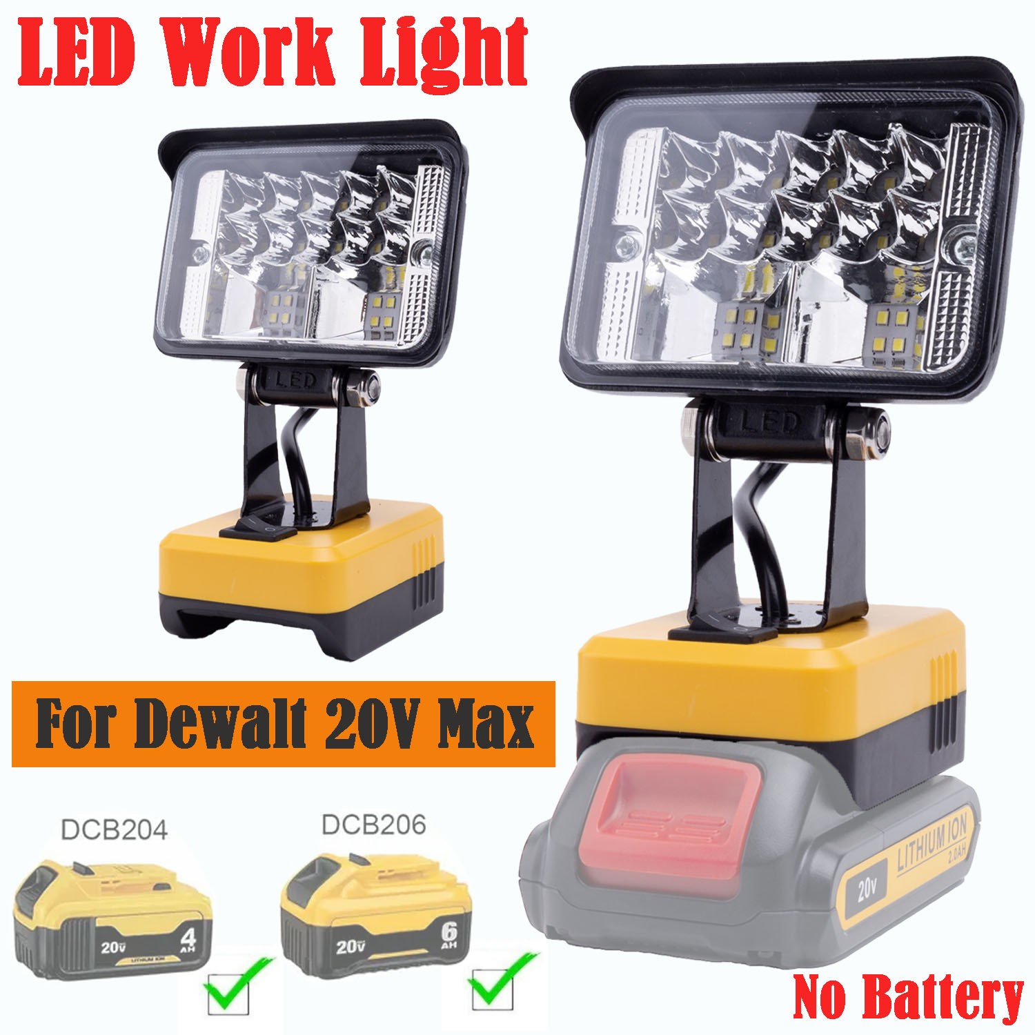 LED Work Light for Dewalt 20V Max Battery 6500K Cordless Flashlight w/USB&Type-C