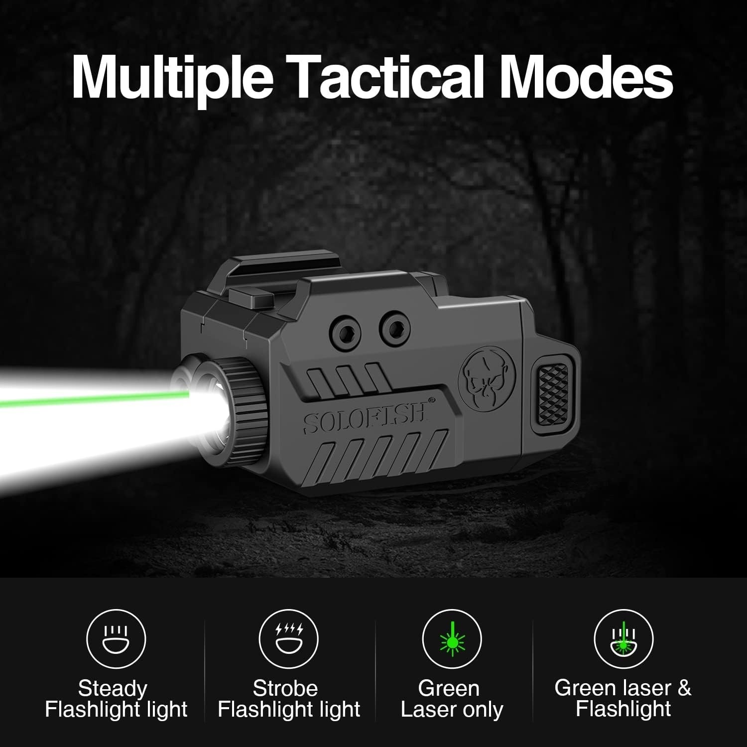 Solofish 500LM Tactical Flashlight Compatible Green Laser Light Combo w/ Strobe