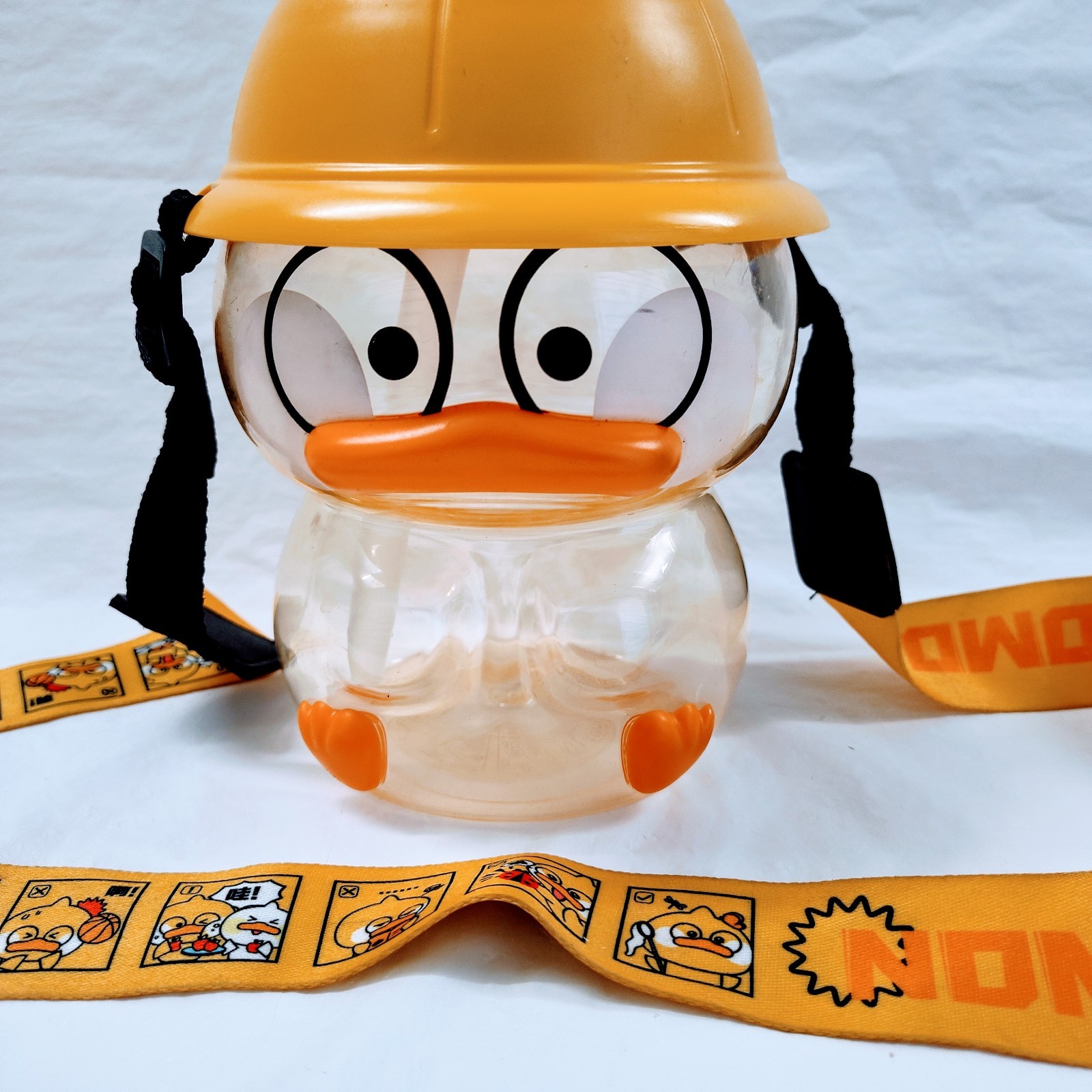 Dreamfocus Yellow Hat Duck Kids Water Bottle With Kawaii Strap + straw Age 3+
