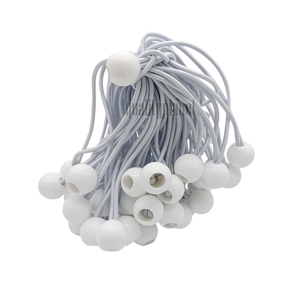 50pcs 6″ White Ball Bungee Bungie Cord Heavy Duty Canopy Tarp Tie Downs Straps