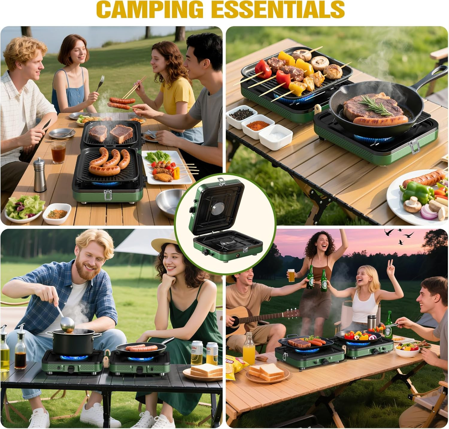 2 Burner Camping Stove,10000 BTU Propane Camp Stove Portable Folding Gas Travel