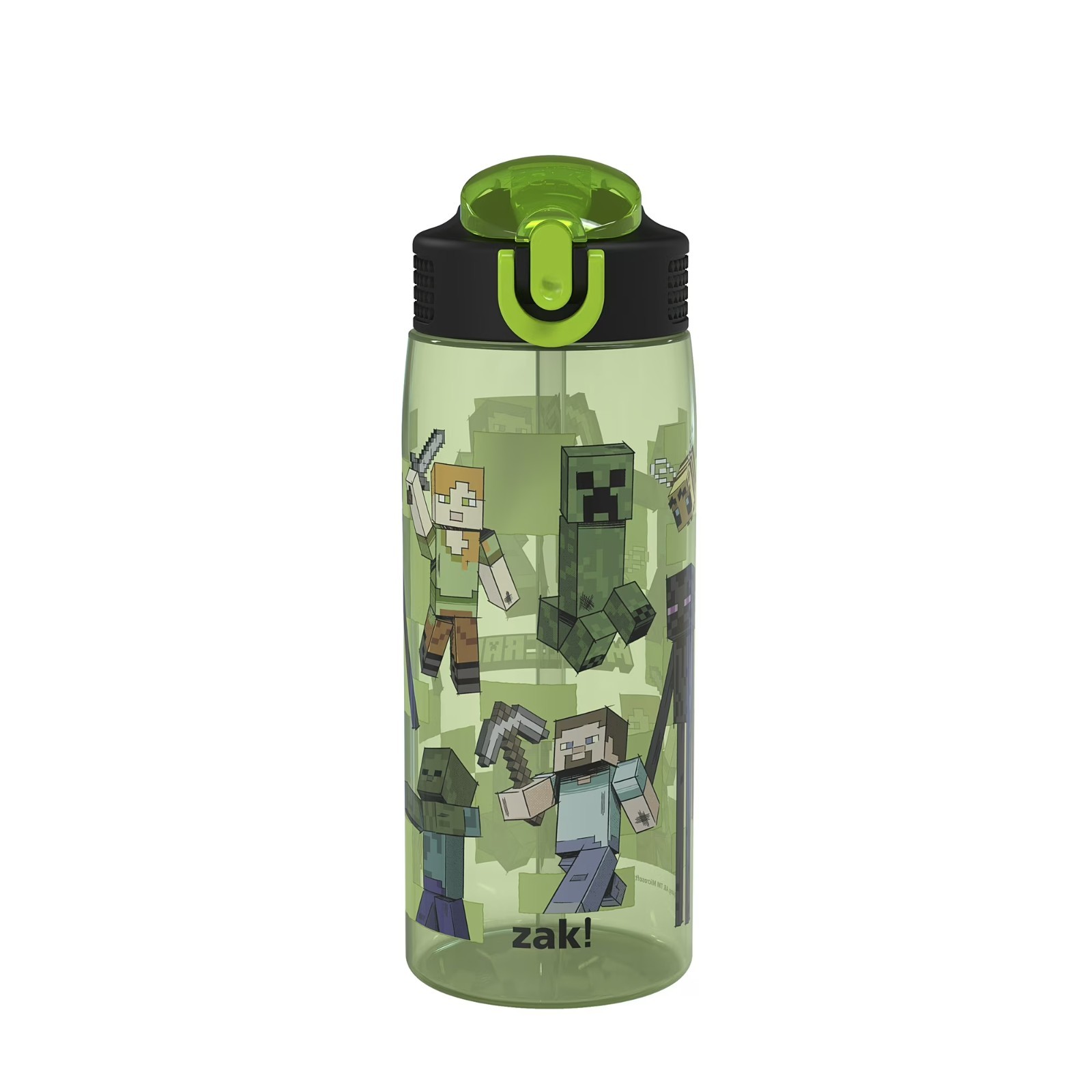 Zak Designs Minecraft Sage Water Bottle For School or Travel 25oz Durable Pla…