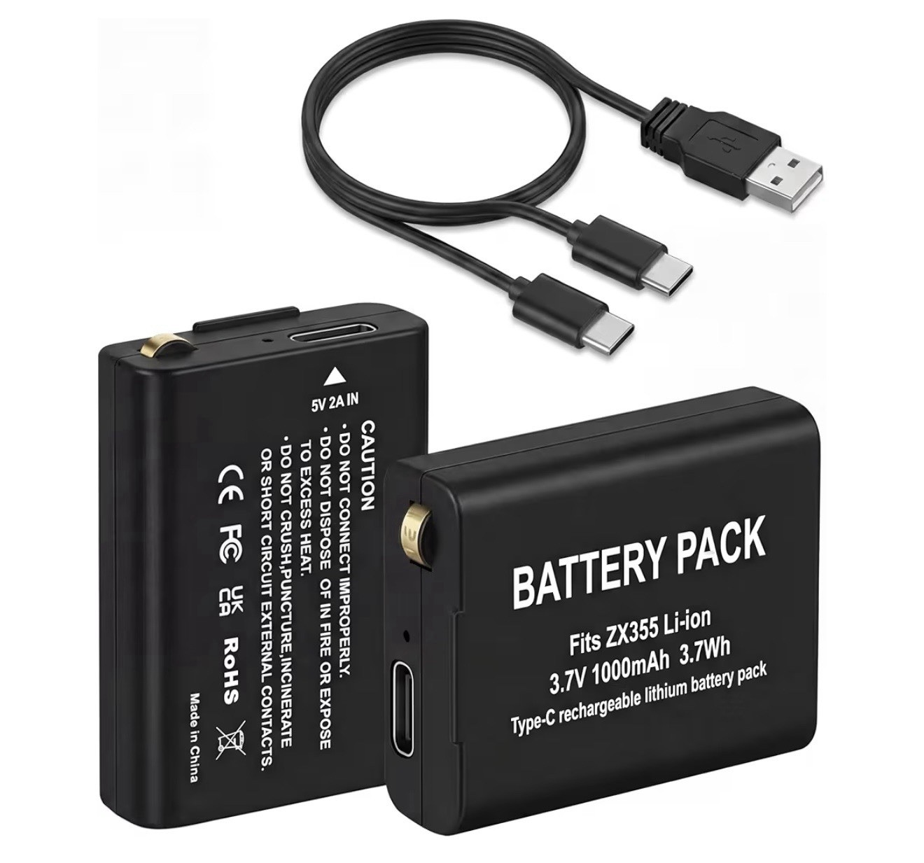 2-Pack Rechargeable Battery Pack for Coast Headlamp FL75R FL95R USB