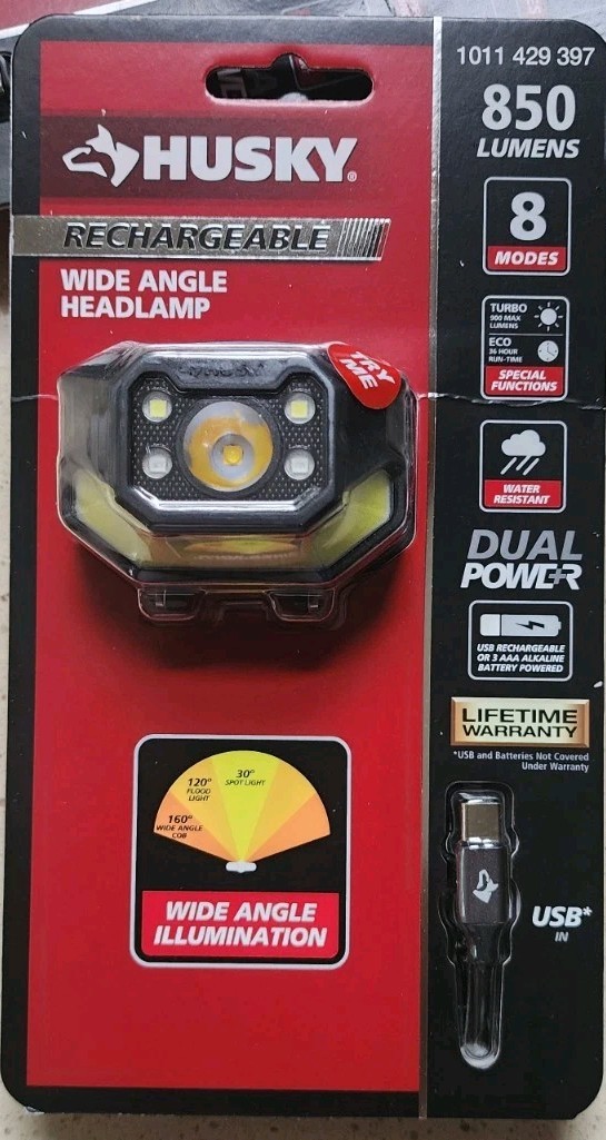 Husky PVL-HLP-0006 850-Lumens Wide Angle Dual-Power Headlamp 1011 429 397