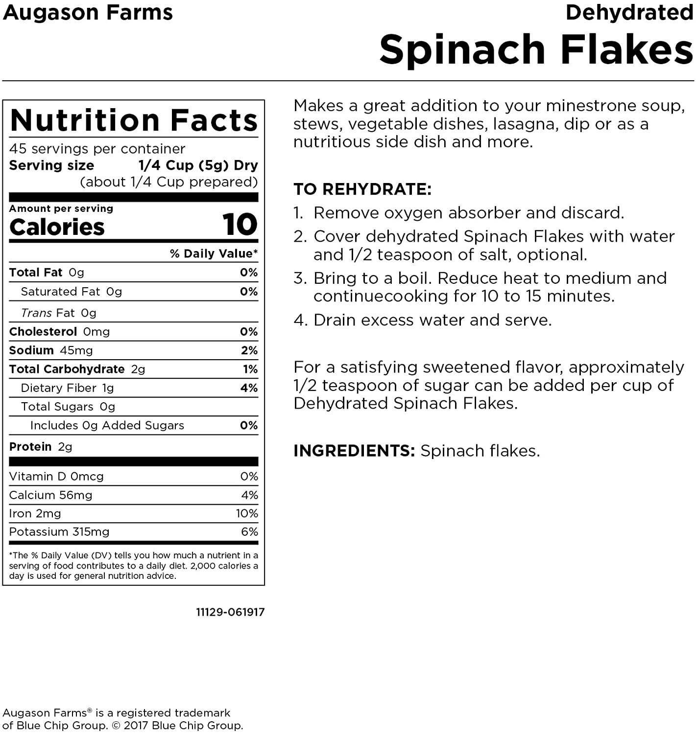 2 PACK – Augason Farms Dehydrated Spinach Flakes Emergency Prep Veggie, 25 Years