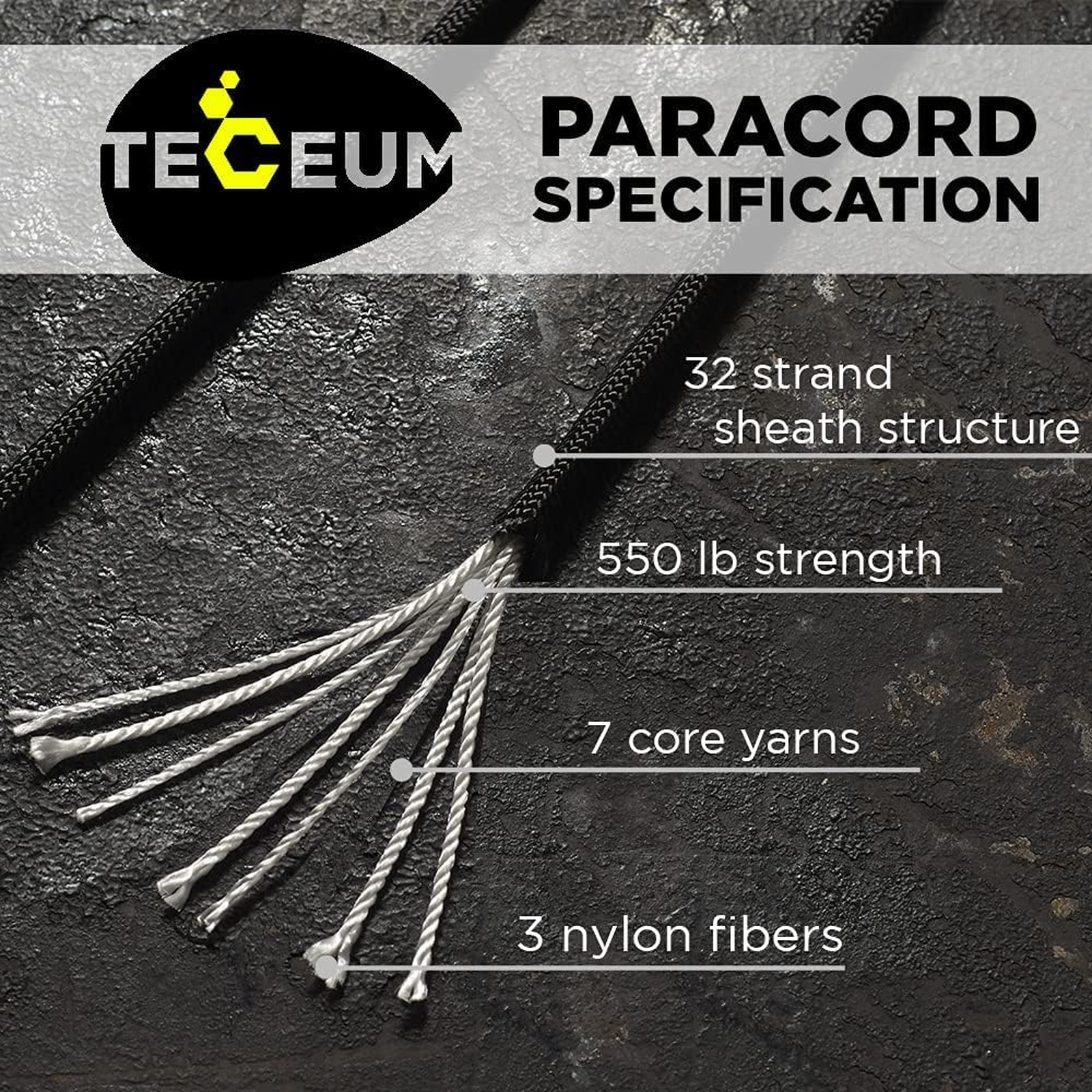 Paracord Rope 550 lb Nylon Core 4mm 50ft to 1000ft Black Mil-Spec Utility