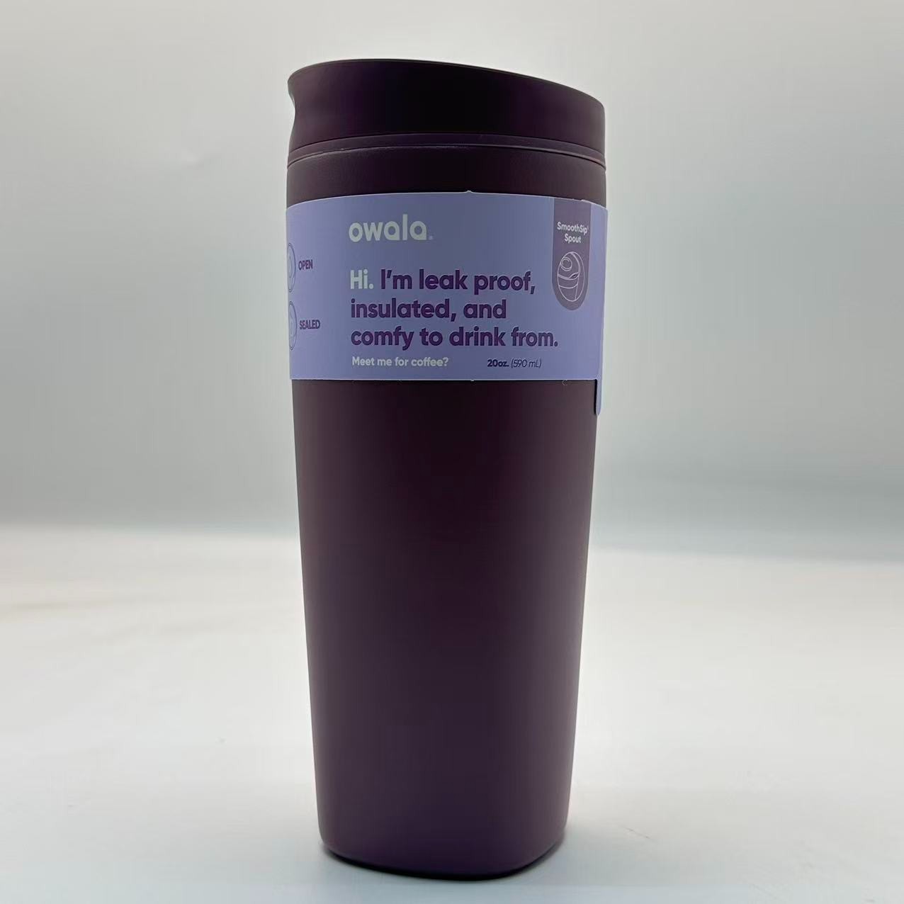 Owala 20oz Purple SmoothSip Slider Coffee Tumbler Stainless Steel Mug