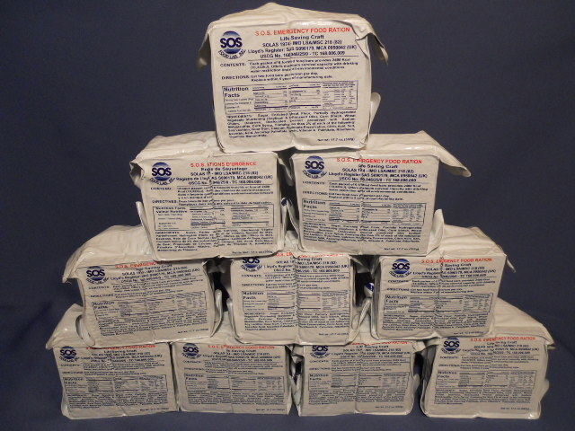 EMERGENCY FOOD RATIONS LOT OF 10/2400 CALORIE PACKS, STORAGE, READY TO EAT