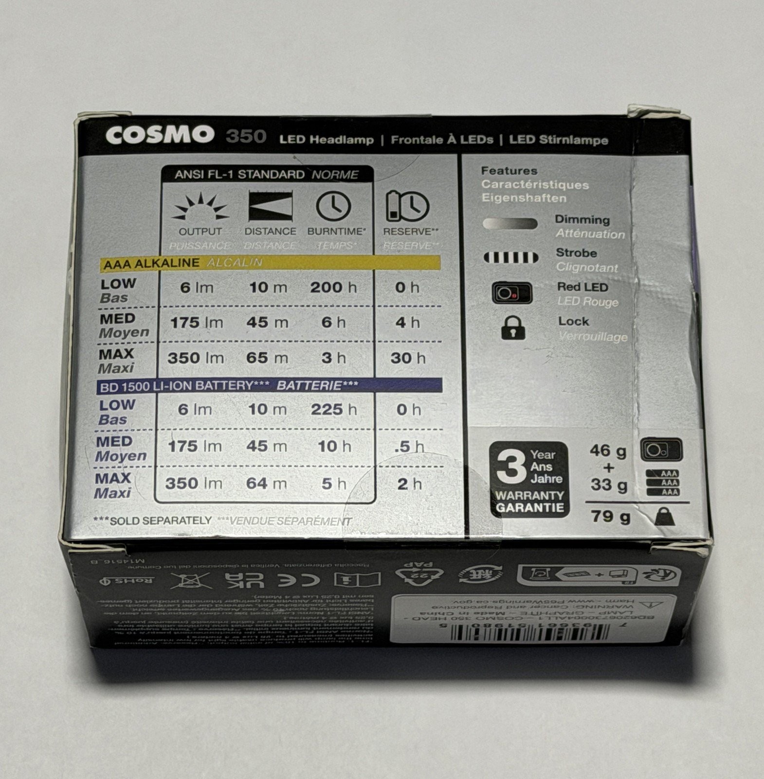 Black Diamond Cosmo 350 Headlamp – Graphite