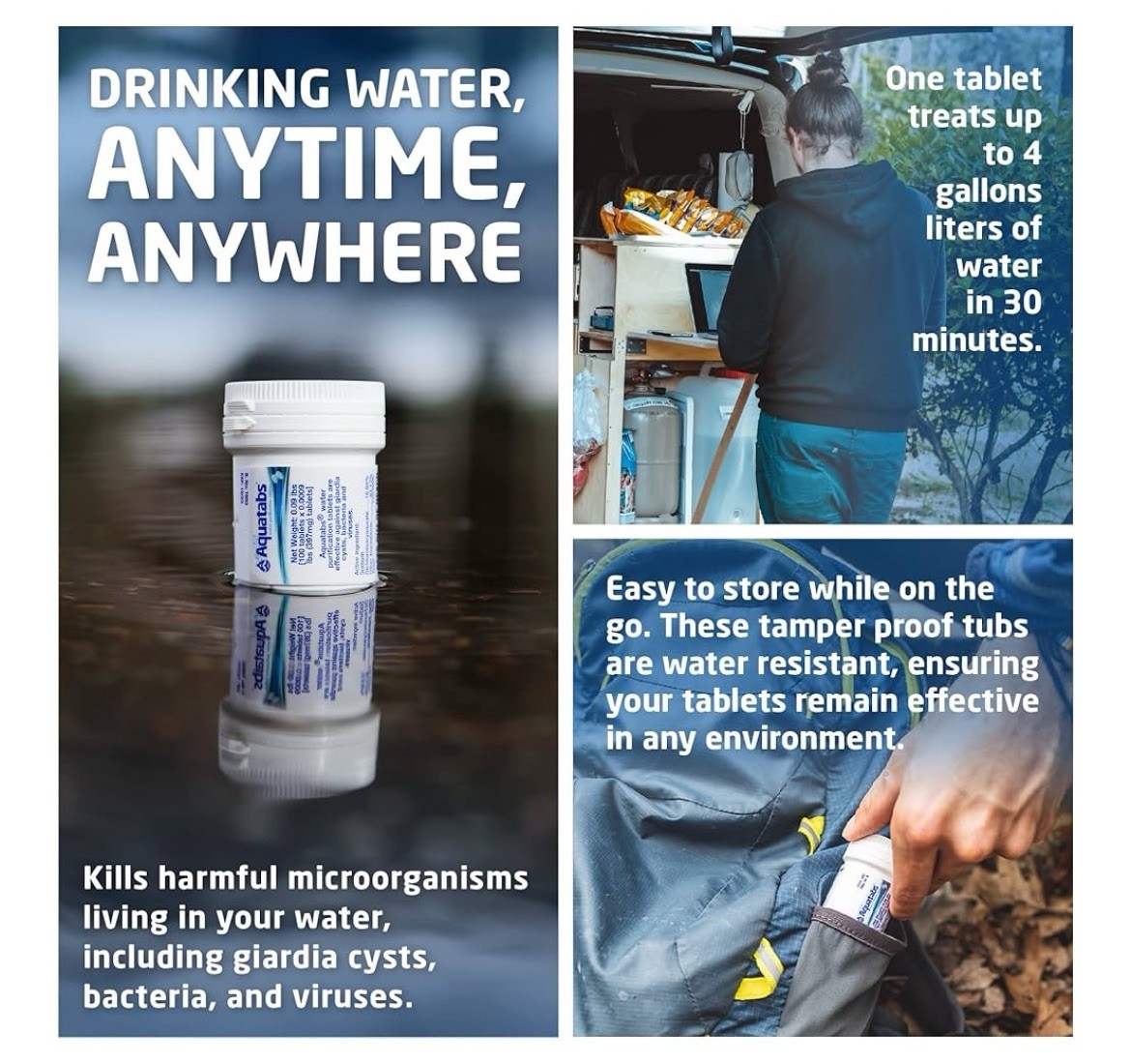Aquatabs 397mg Water Purification Tablets (100 Pack). Survival Camping Overland
