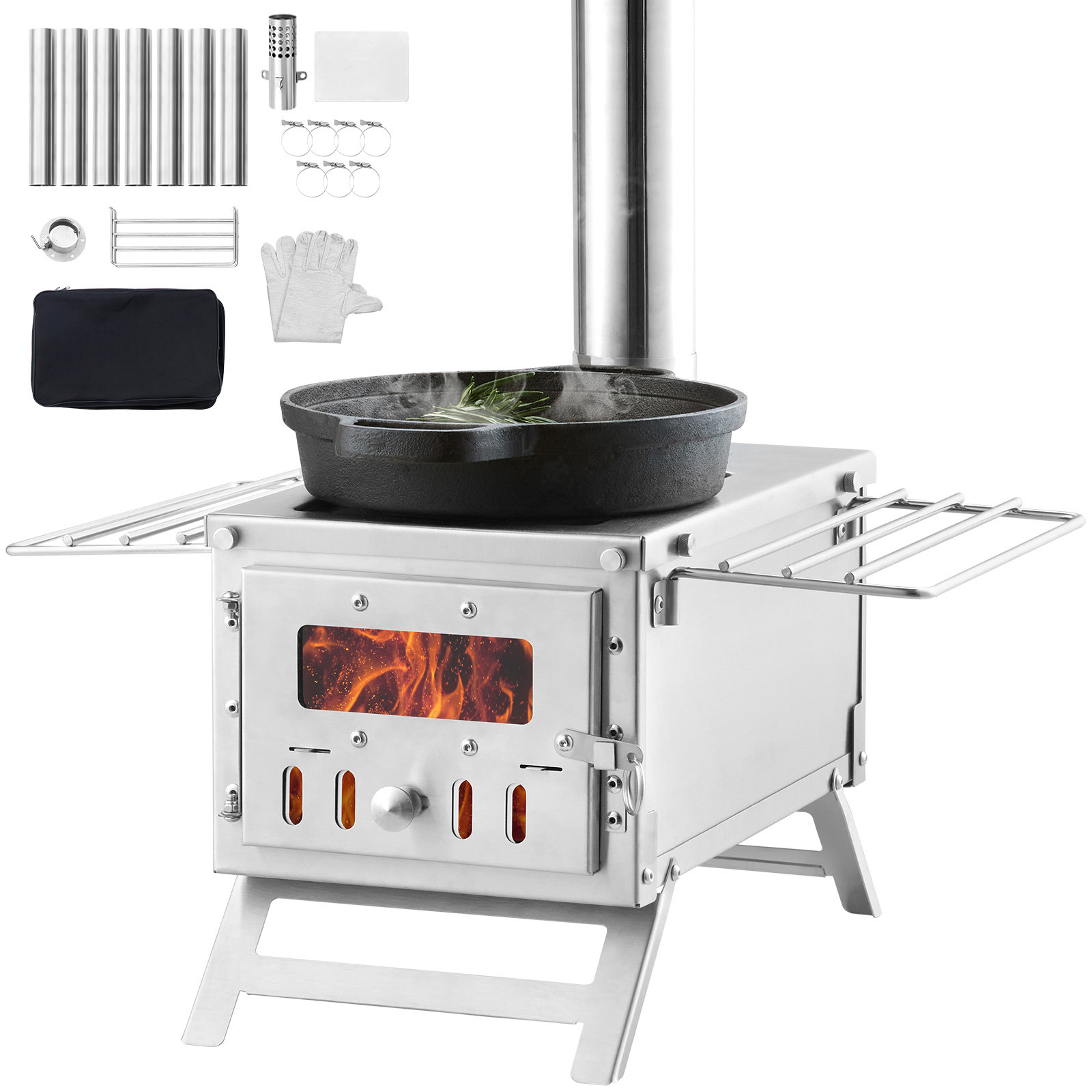VEVOR Portable Wood Stove Camping Hot Tent BBQ Stove 80 in for Outdoor w/ Pipes