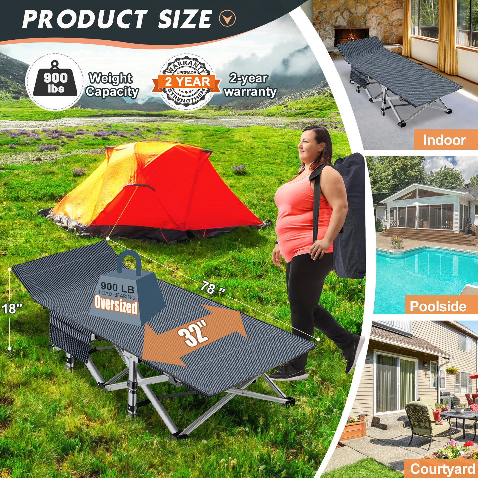 Adults Folding Sleeping Cot Guest Bed Heavy Duty Portable Cots Camping with Mat