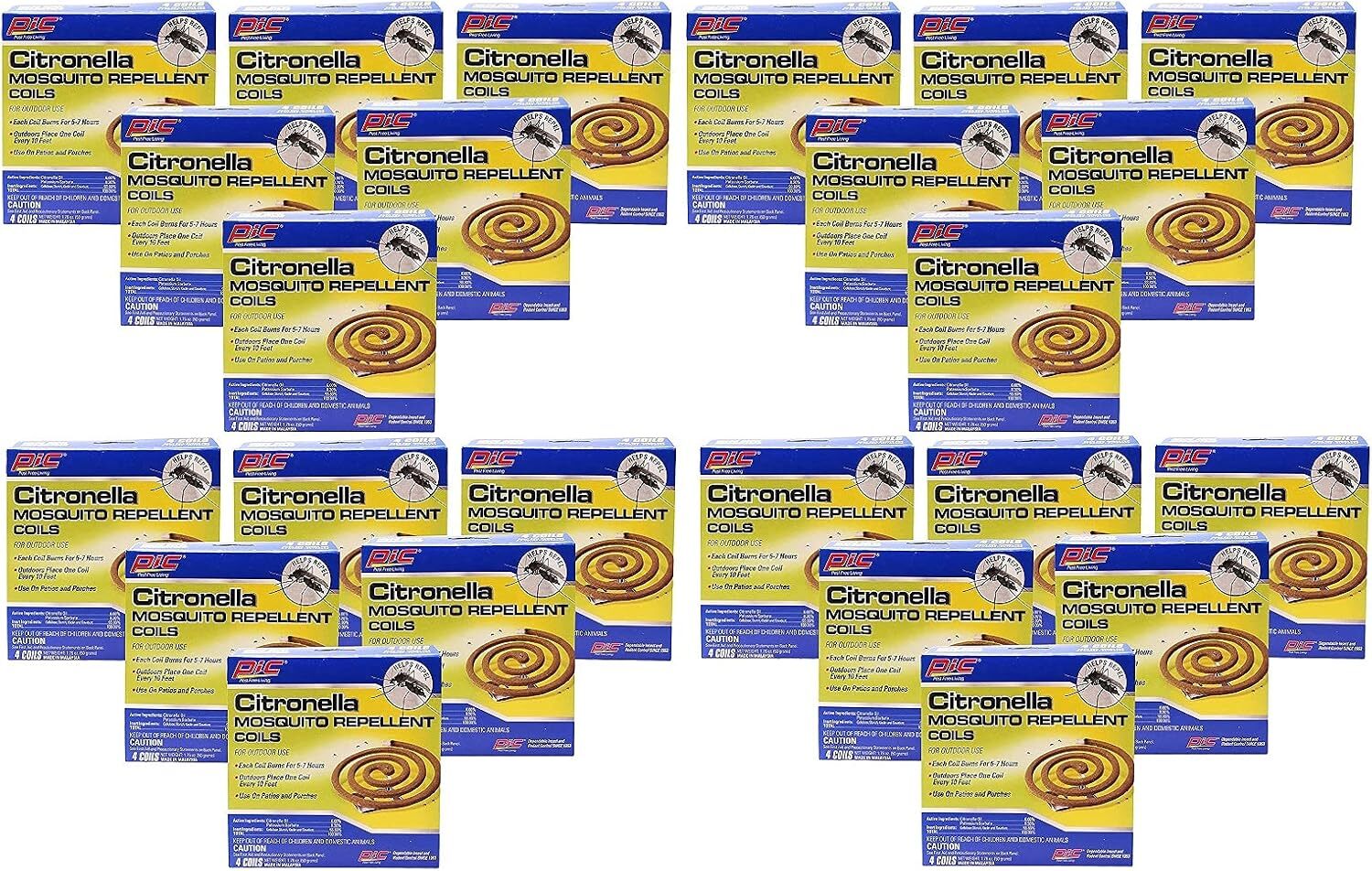 PIC Citronella Outdoor Coils – 24 Packs (96 Coils Total) for Patio or Camping