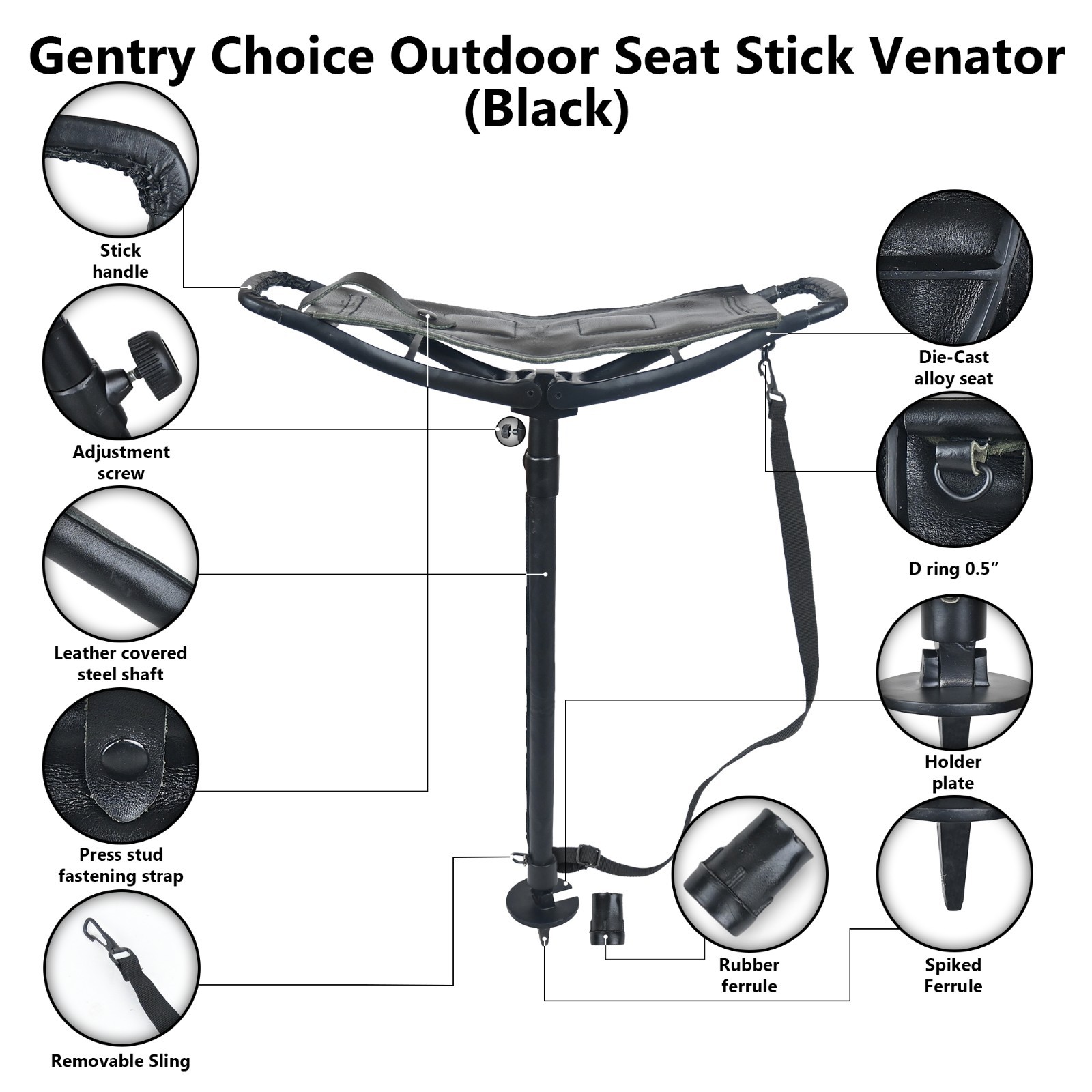 Adjustable Outdoor Shooting Stick Seat Hunting Cane Walking Stick Fishing Stool