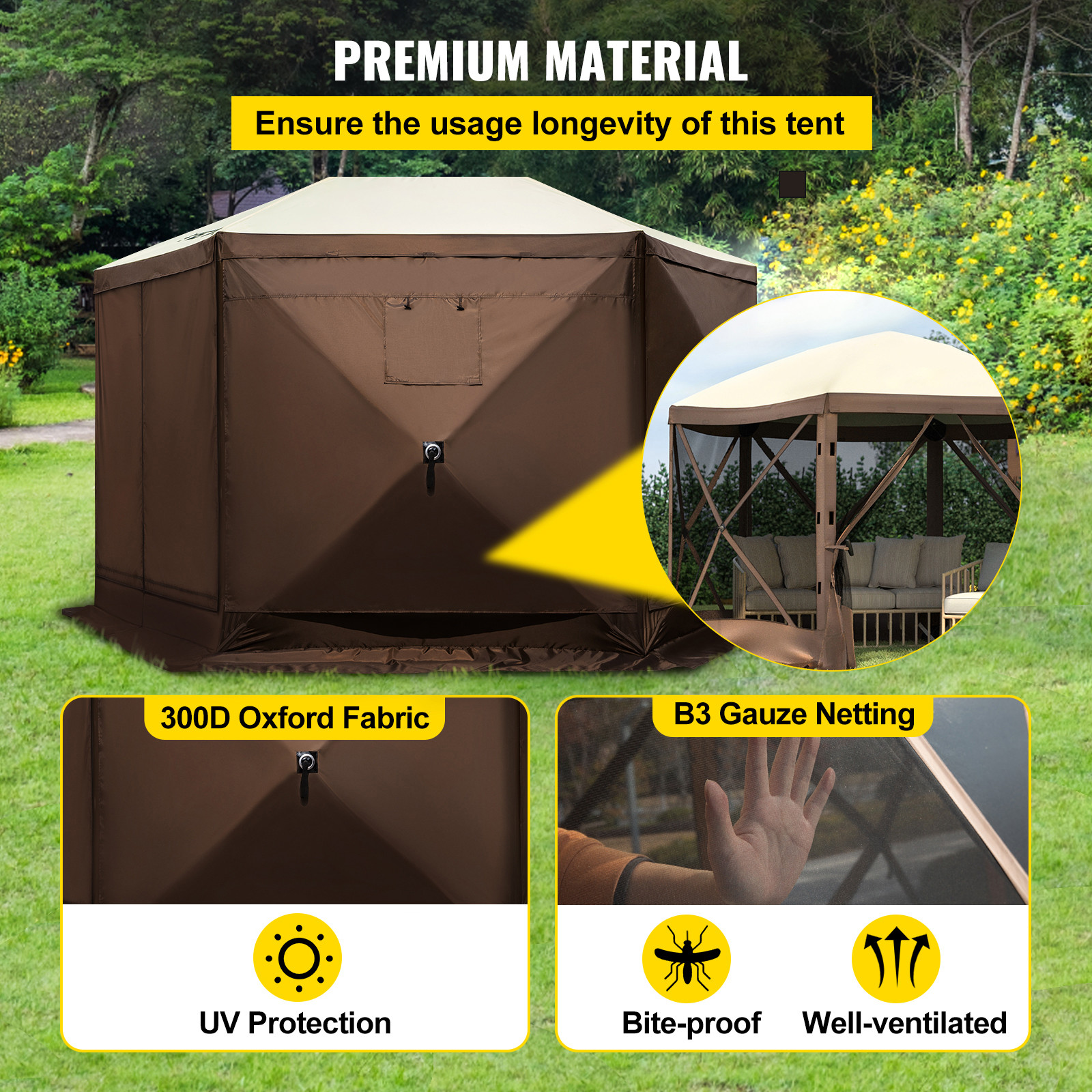 VEVOR Pop-up Camping Gazebo Camping Canopy Shelter 6 Sided 10′ x 10′ Sun Shade