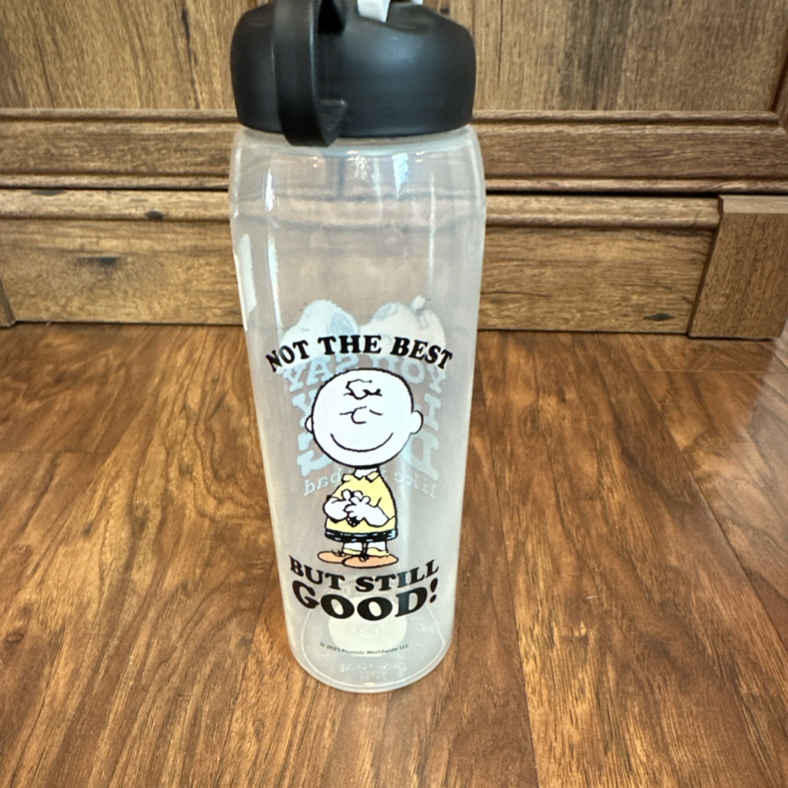 zak! Peanuts Snoopy Charlie Brown Water Bottle 25 oz Flip Lock Black White