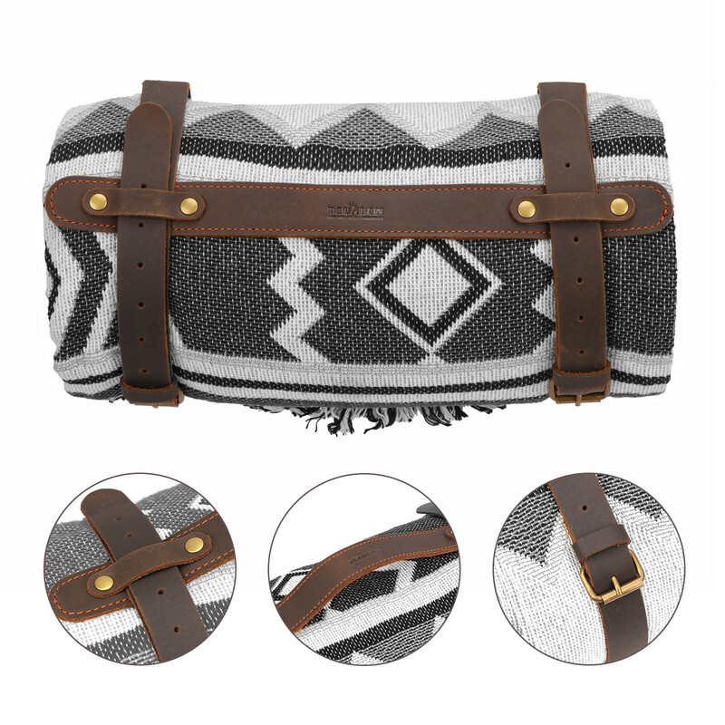 TOURBON Leather Outdoor Picnic Blanket Carrier Strap for Camping/Festivals/Trip
