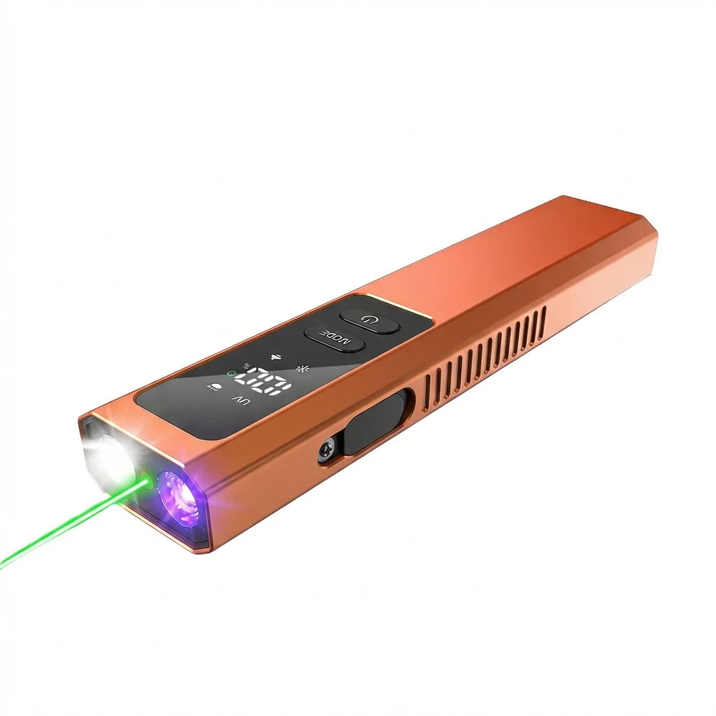 EDC Flashlight LT-010 LED Rechargeable Magnetic Clip UV Laser IPX-4 – ORANGE-NEW
