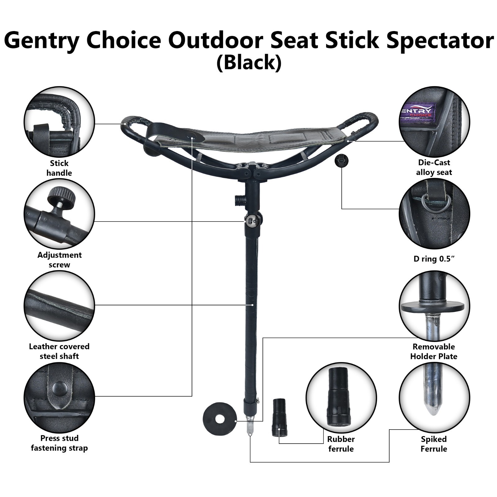 Walking Stick Spectator Leather Walking Seat Outdoor Shooting Stick Brown Chair
