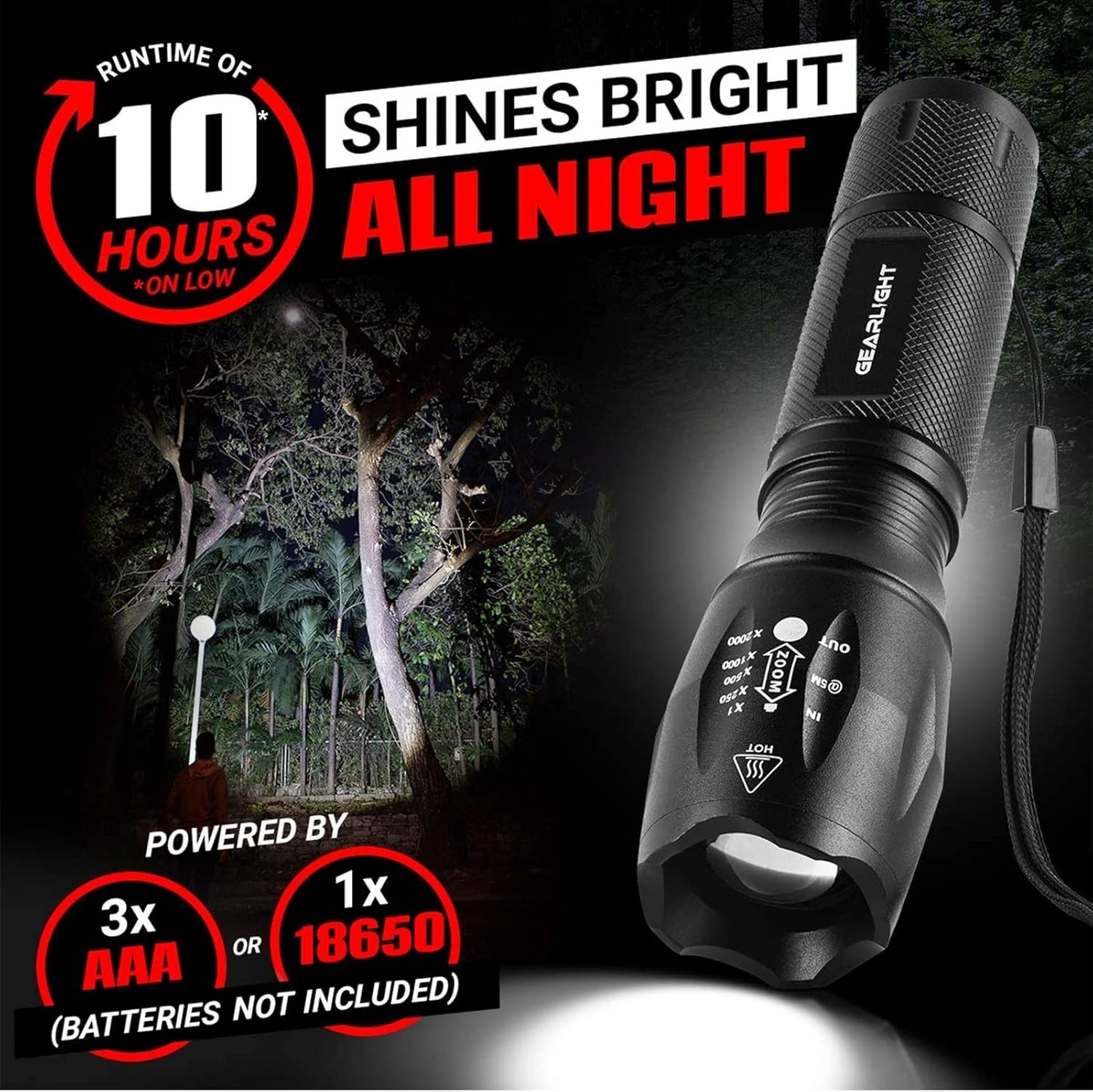 Gearlight S1000 LED Tactical Flashlight [2-PACK] – High Lumen, Zoomable, 5 Modes