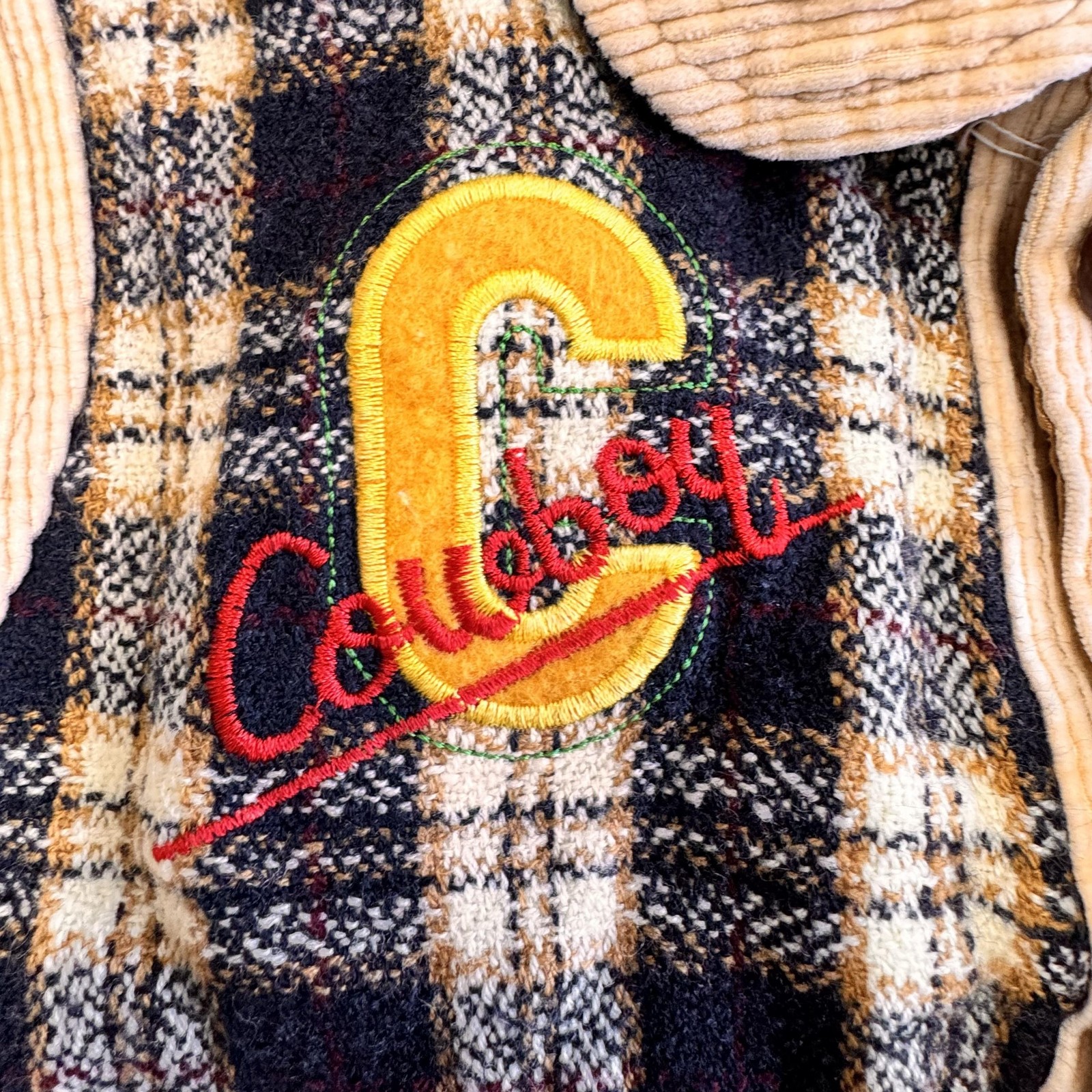 San Hui Boys 2-3 Years Beige Wool Blend Plaid Jacket Corduroy Trim Patch
