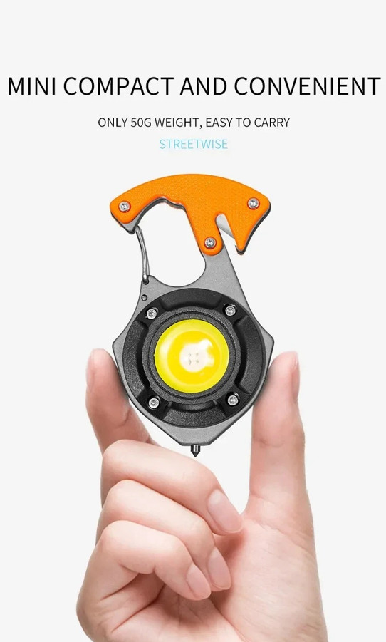 1pc Portable COB Keychain Flashlight Type C Rechargeable 500LM Multi Tool – NEW
