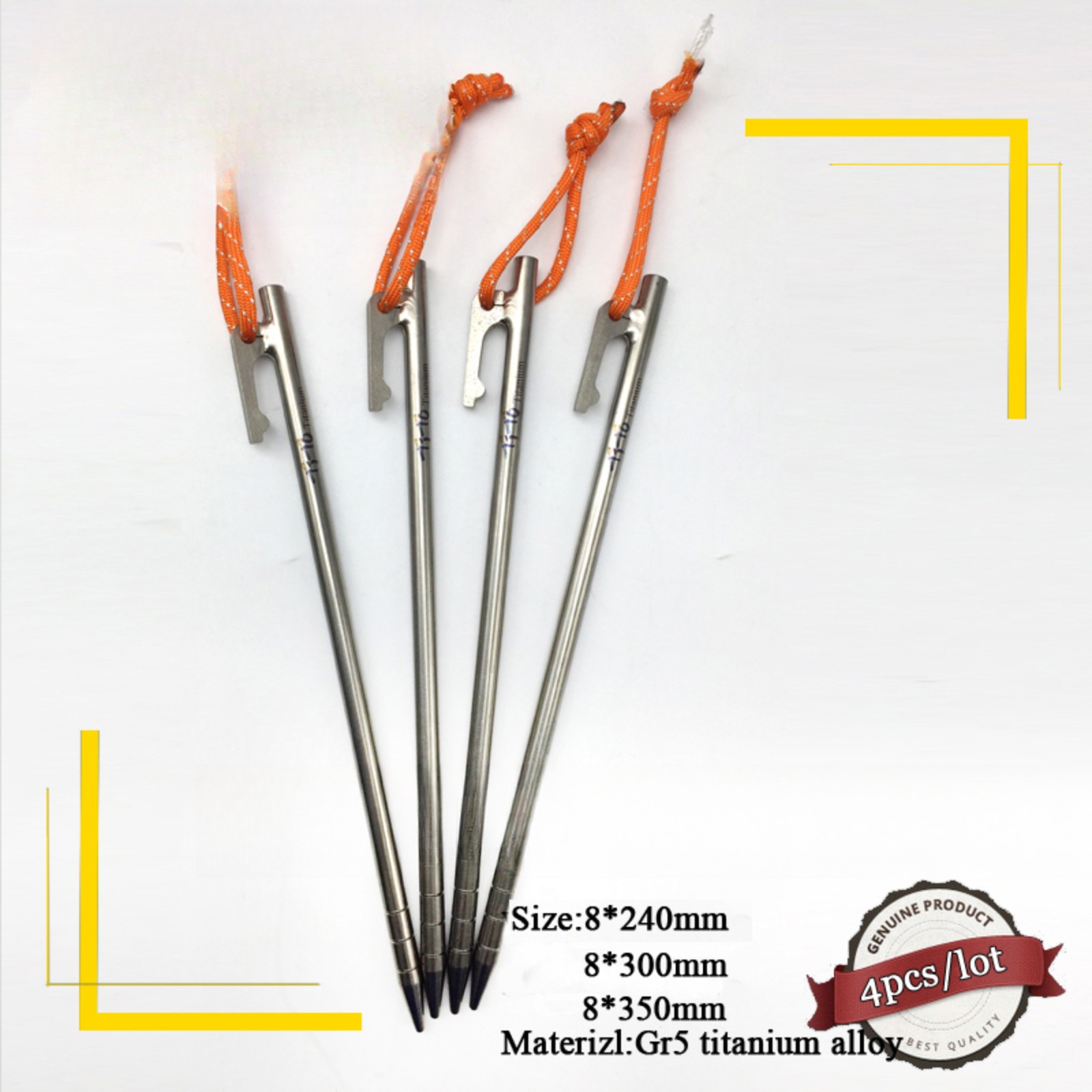 8×250mm Titanium Camping Tent Pegs Nails for Outdoor Plant Support Garden Stakes