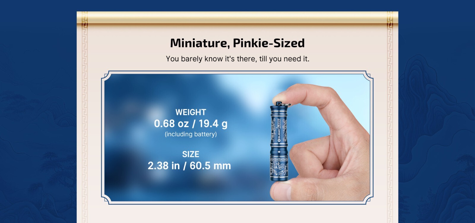 Olight I3E EOS Blue Porcelain EDC Keychain Waterproof Flashlight, 90 Lum, W/AAA