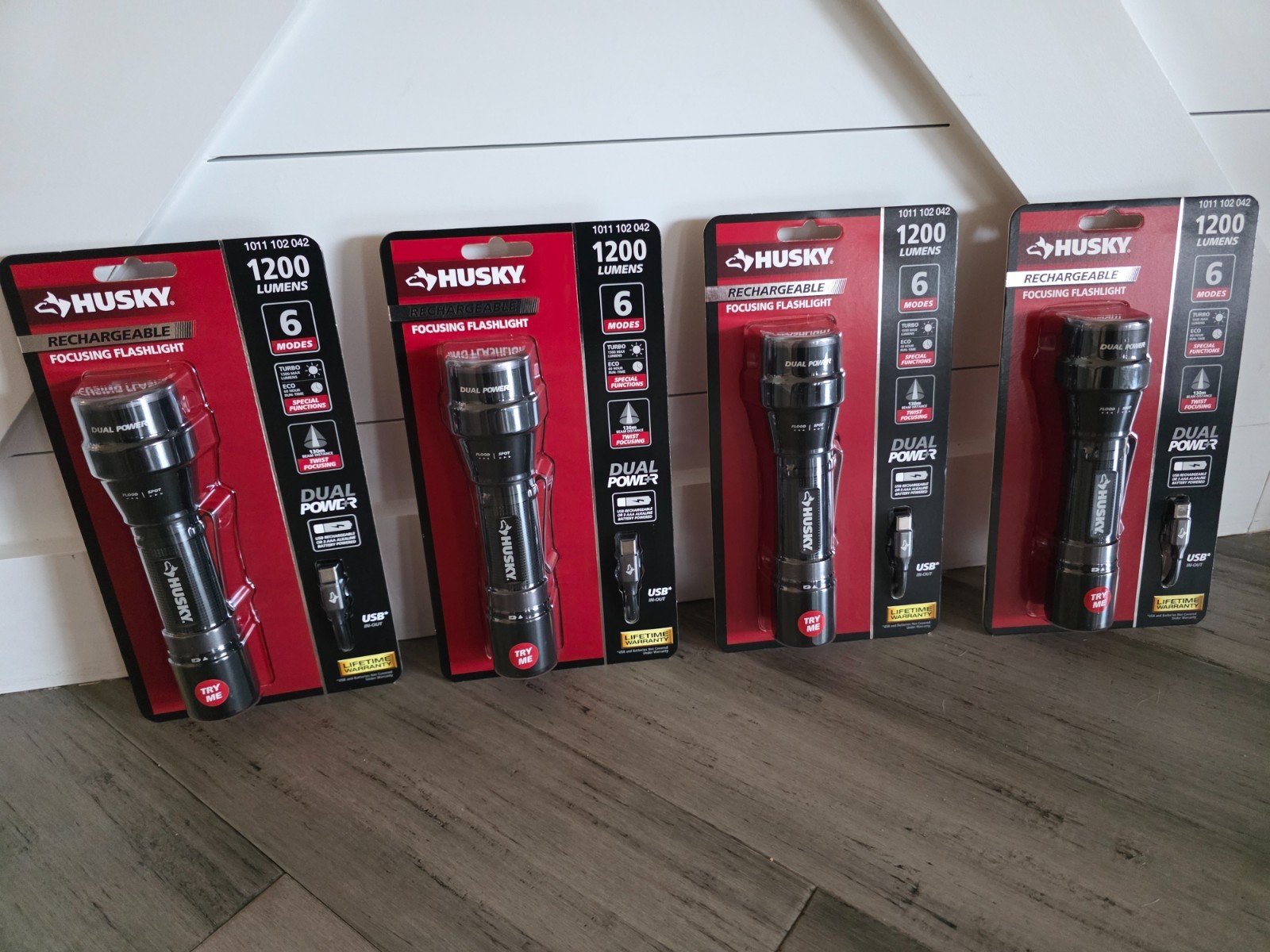 4x Husky 1200 Dual Power LED Rechargeable Focusing Flashlight (PVL-FLT-0020)