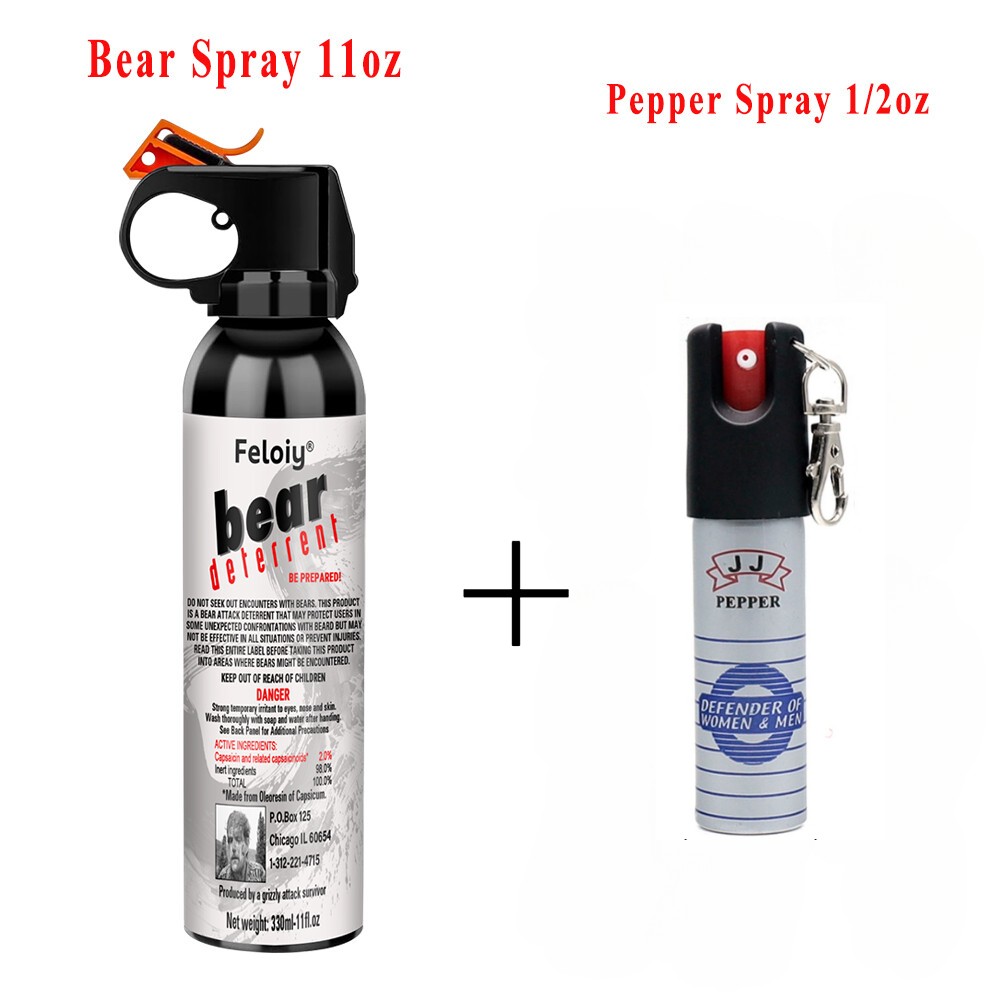 Feloiy 11 Ounce Bear Spray Deterrent with 1 Pack Free peper spray 1/2oz