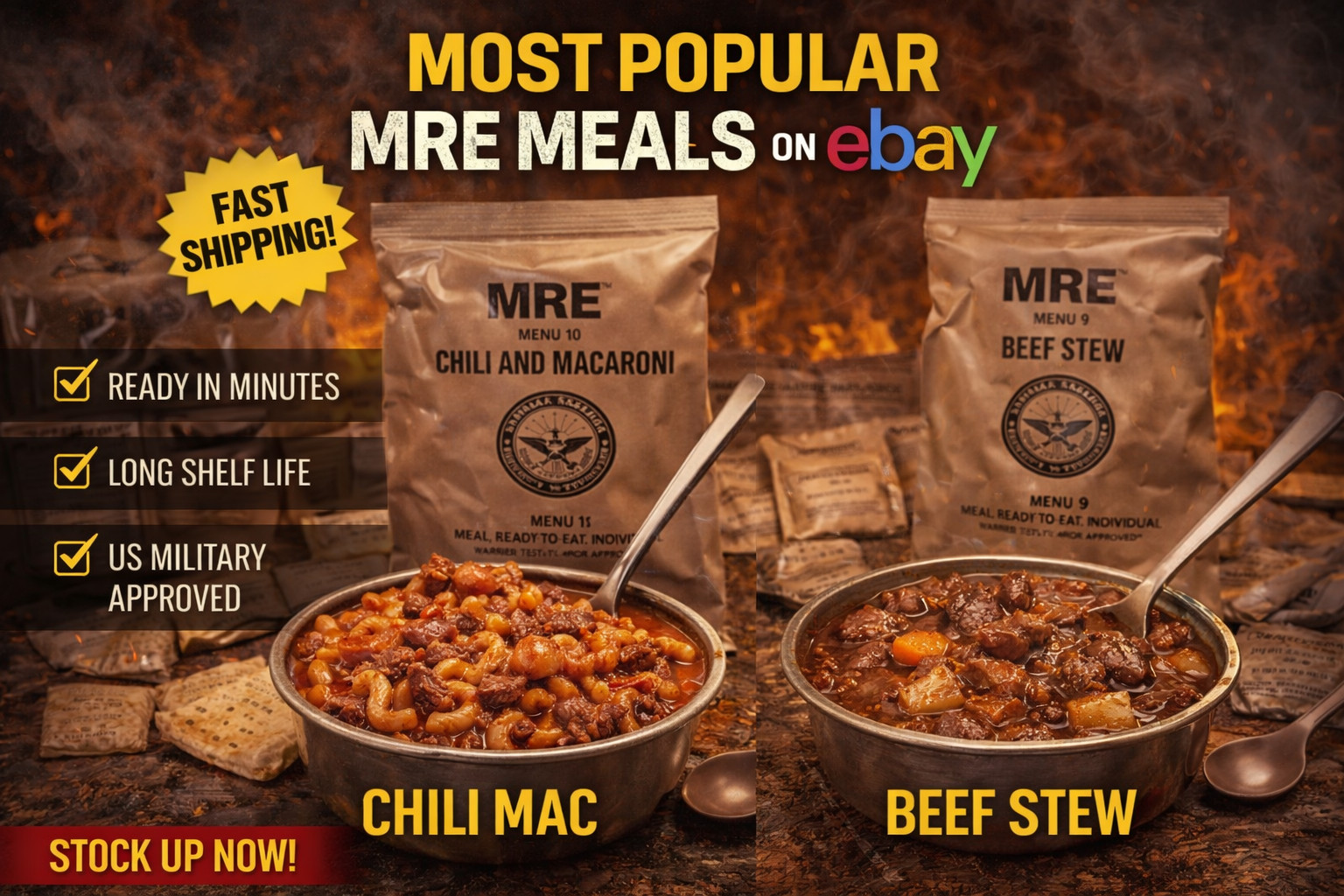 Military MRE 2 Pack Emergency Meals – Ready To Eat Survival Food, USA Made